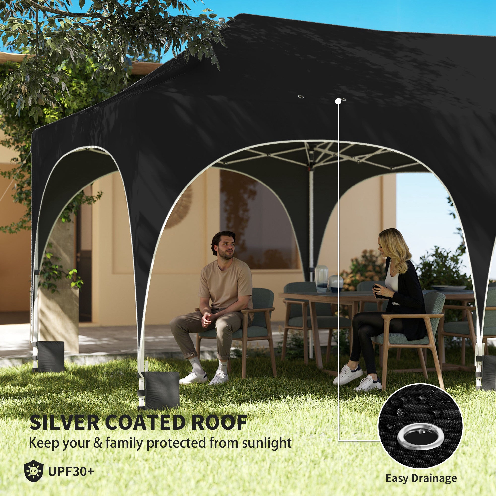 Alloy Steel Pop Up Gazebo Height Adjustable Marquee Party Tent 300cm Width x 596 Depth - Velmora