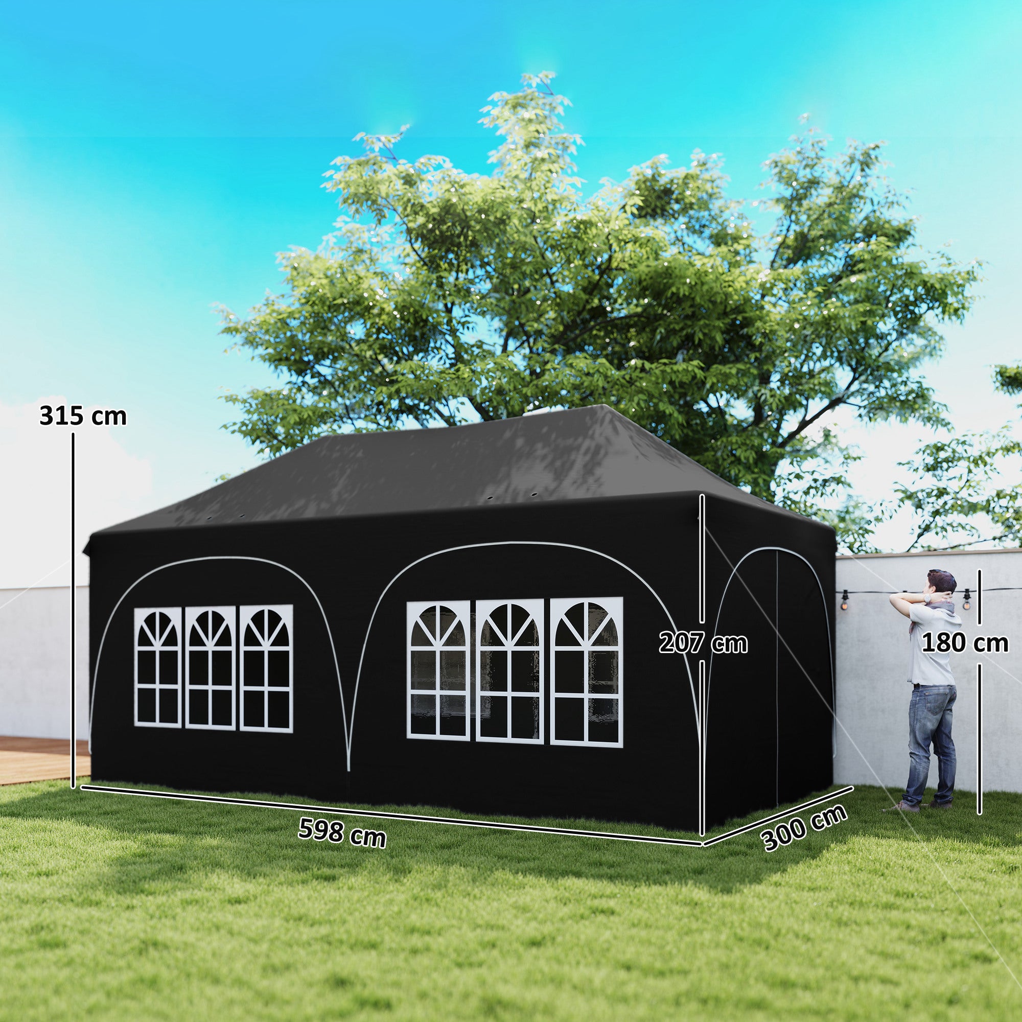 Alloy Steel Pop Up Gazebo Height Adjustable Marquee Party Tent 300cm Width x 596 Depth - Velmora