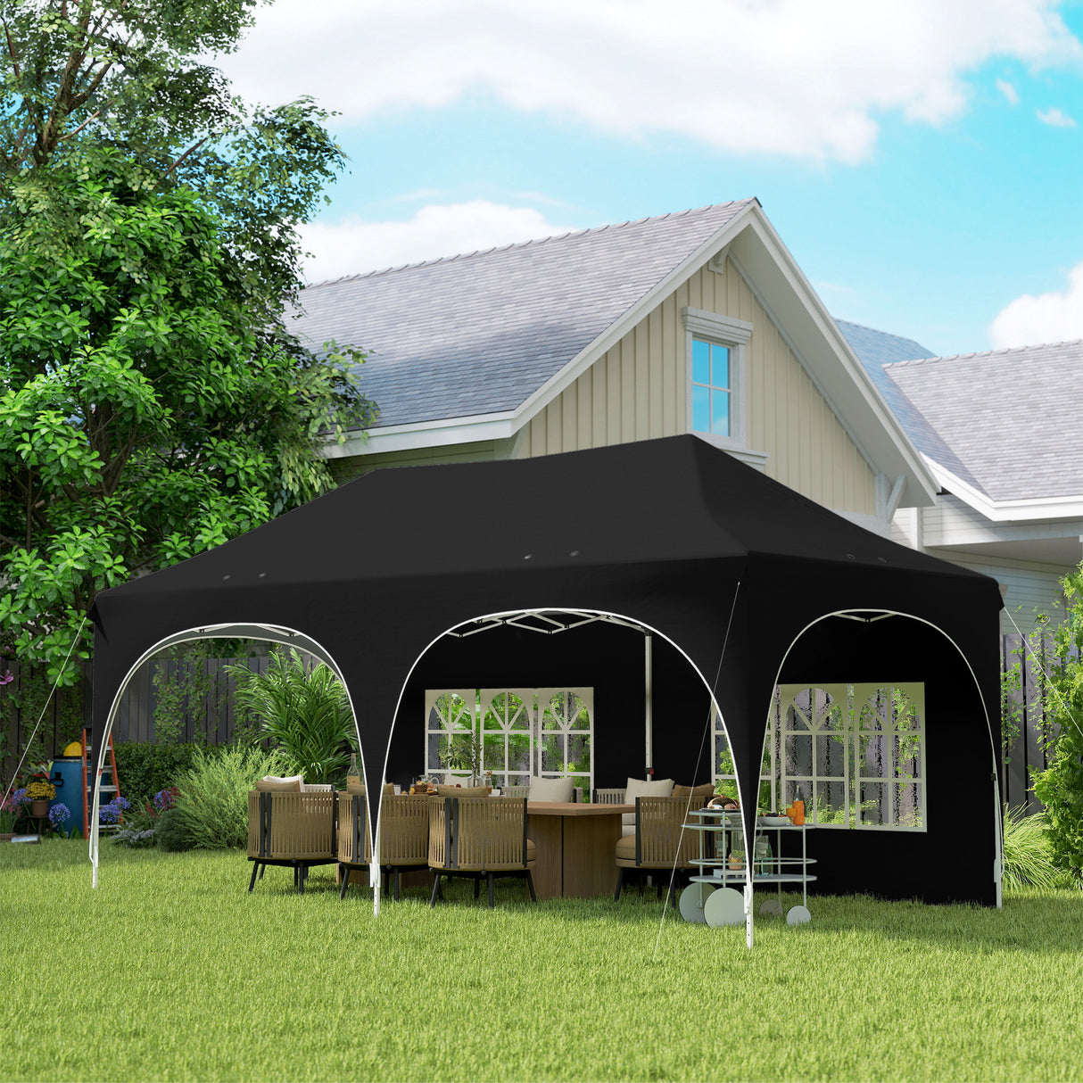 Alloy Steel Pop Up Gazebo Height Adjustable Marquee Party Tent 300cm Width x 596 Depth - Velmora
