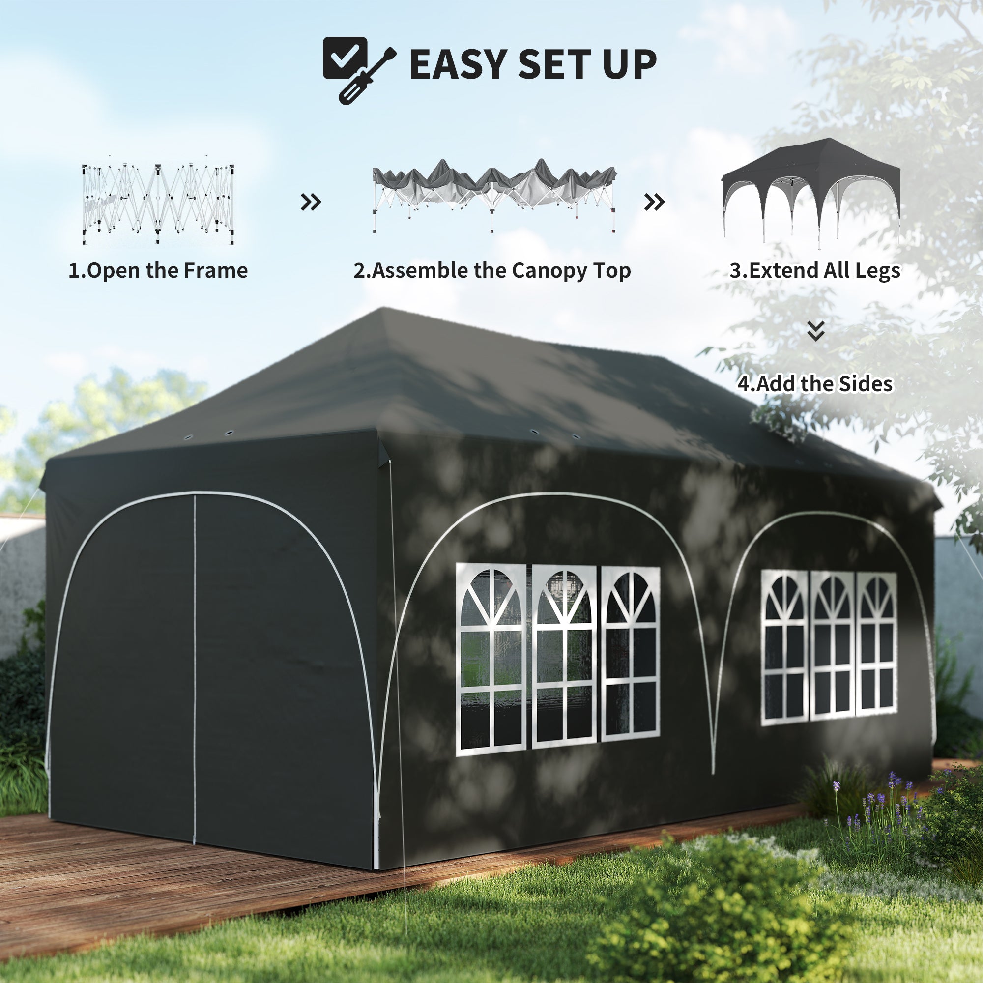 Alloy Steel Pop Up Gazebo Height Adjustable Marquee Party Tent 300cm Width x 596 Depth - Velmora