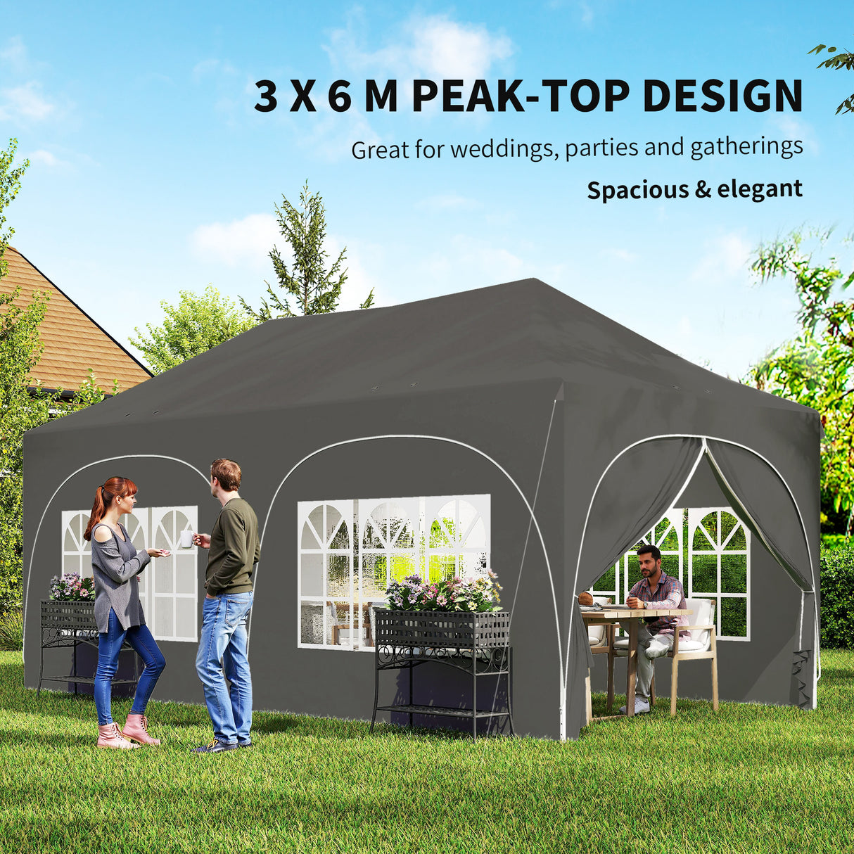Alloy Steel Pop Up Gazebo Height Adjustable Marquee Party Tent 300cm Width x 596 Depth - Velmora