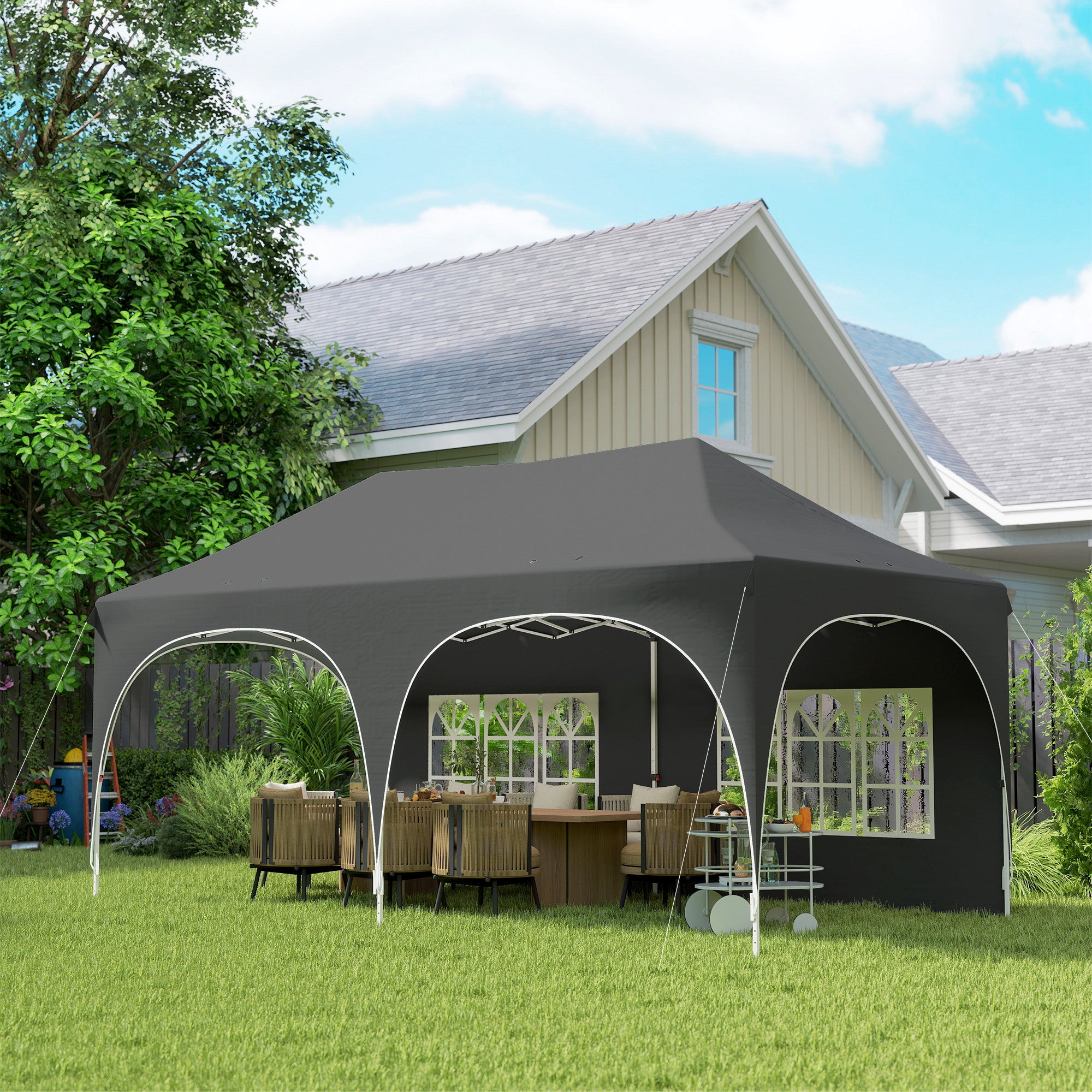 Alloy Steel Pop Up Gazebo Height Adjustable Marquee Party Tent 300cm Width x 596 Depth - Velmora