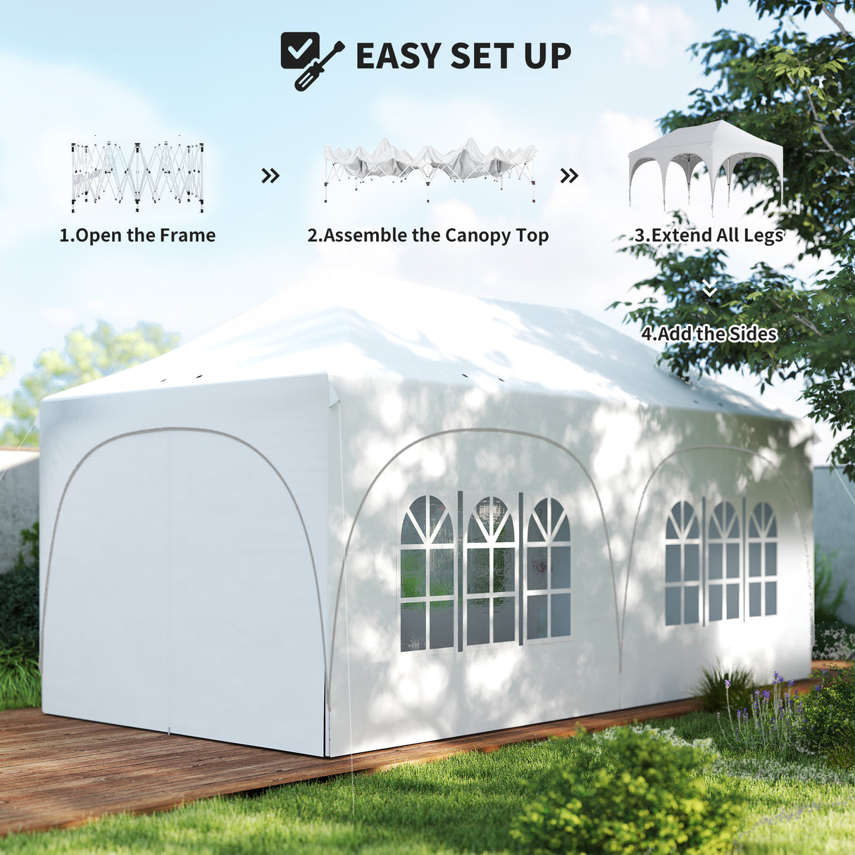 Alloy Steel Pop Up Gazebo Height Adjustable Marquee Party Tent 300cm Width x 596 Depth - Velmora