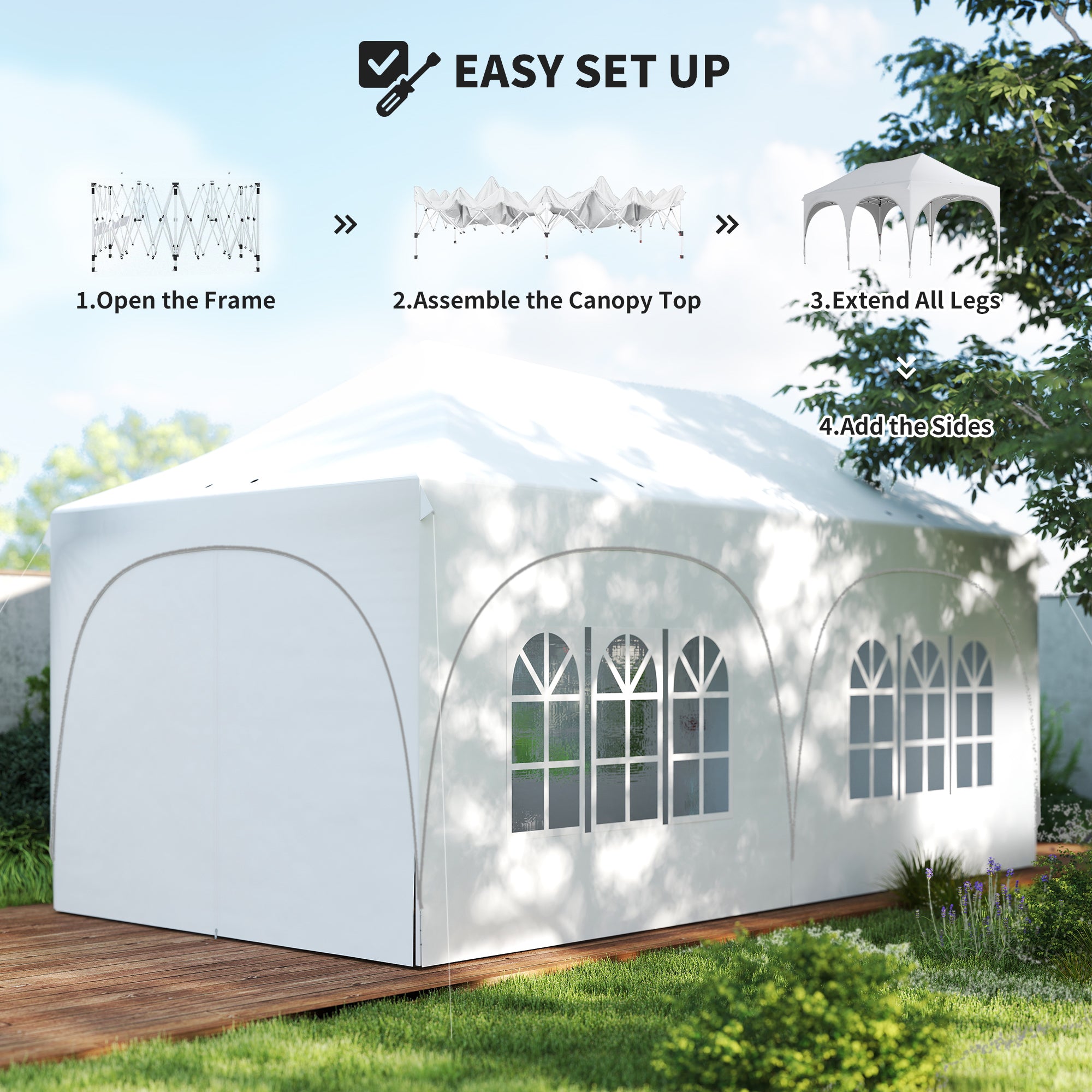 Alloy Steel Pop Up Gazebo Height Adjustable Marquee Party Tent 300cm Width x 596 Depth - Velmora