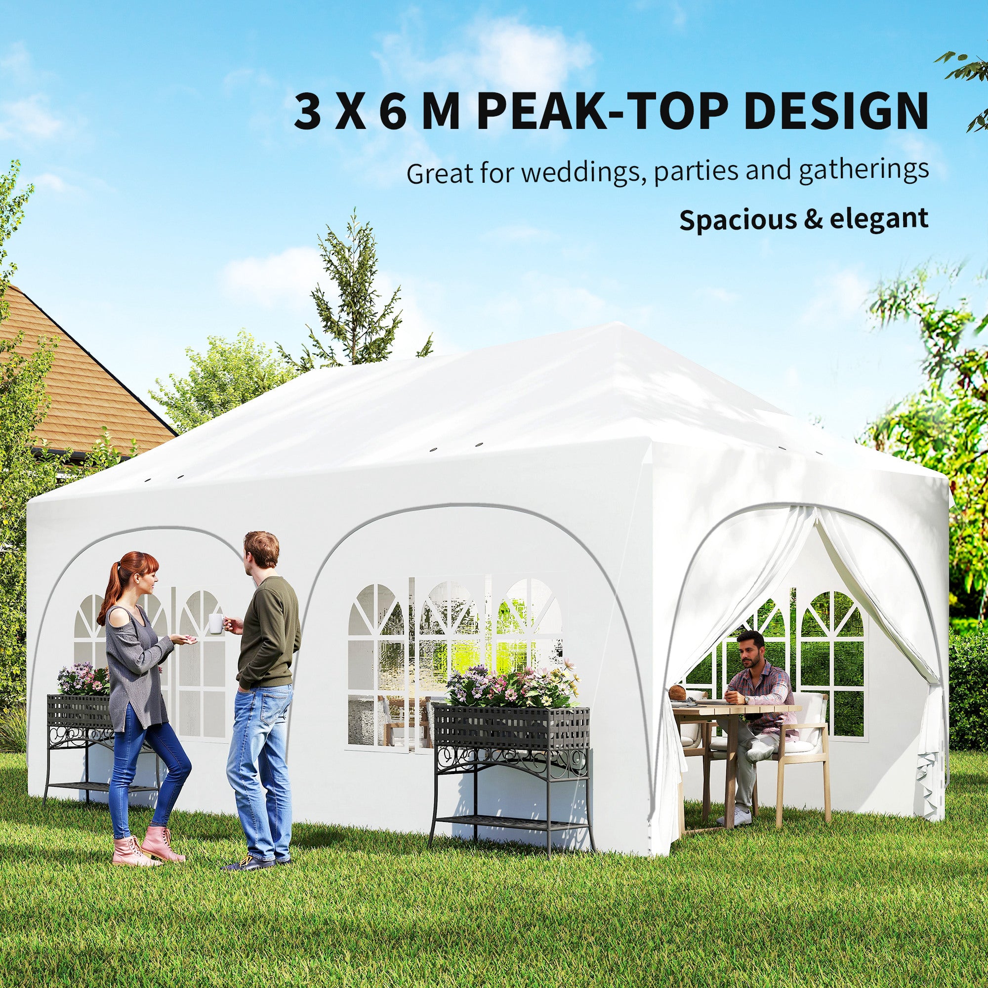 Alloy Steel Pop Up Gazebo Height Adjustable Marquee Party Tent 300cm Width x 596 Depth - Velmora