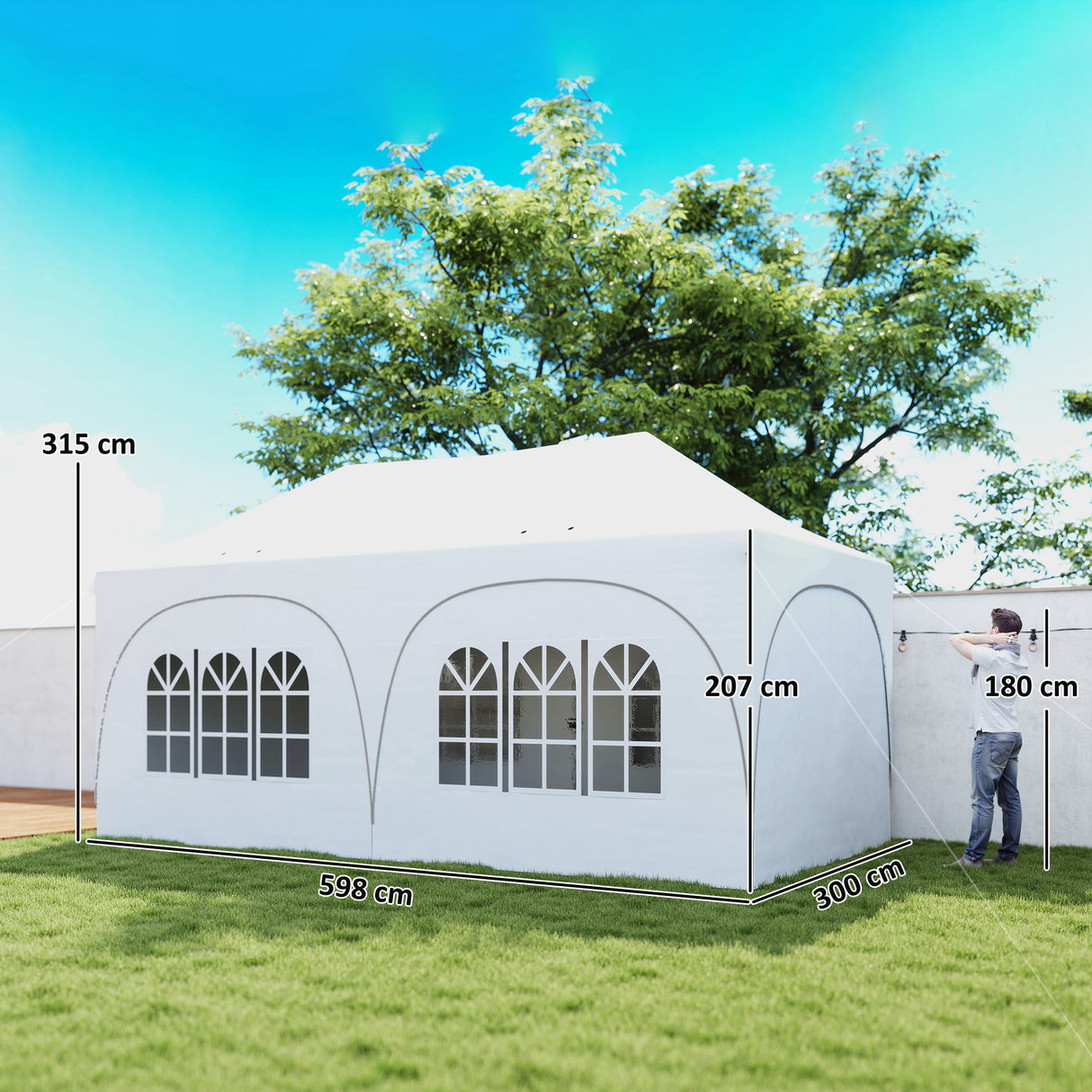 Alloy Steel Pop Up Gazebo Height Adjustable Marquee Party Tent 300cm Width x 596 Depth - Velmora