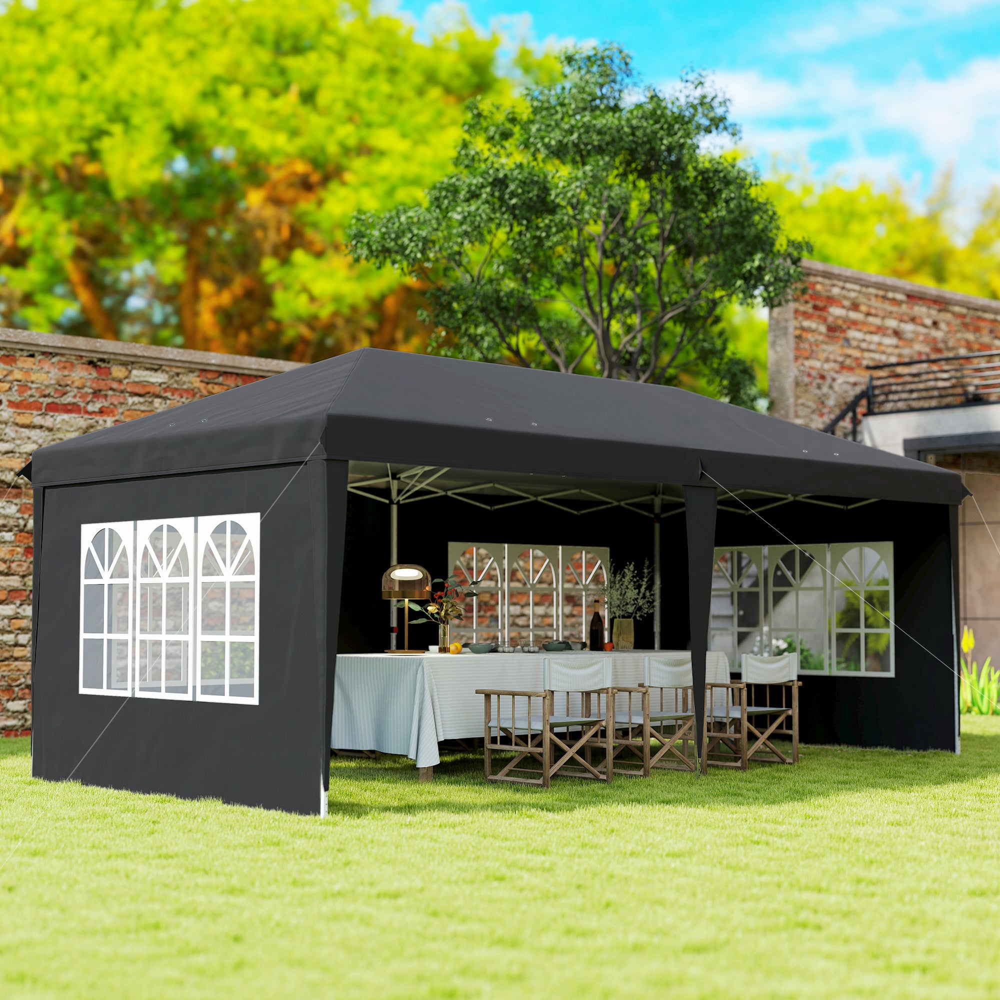 Alloy Steel Pop Up Gazebo Height Adjustable Marquee Party Tent 585cm Width x 295cm Depth - Velmora