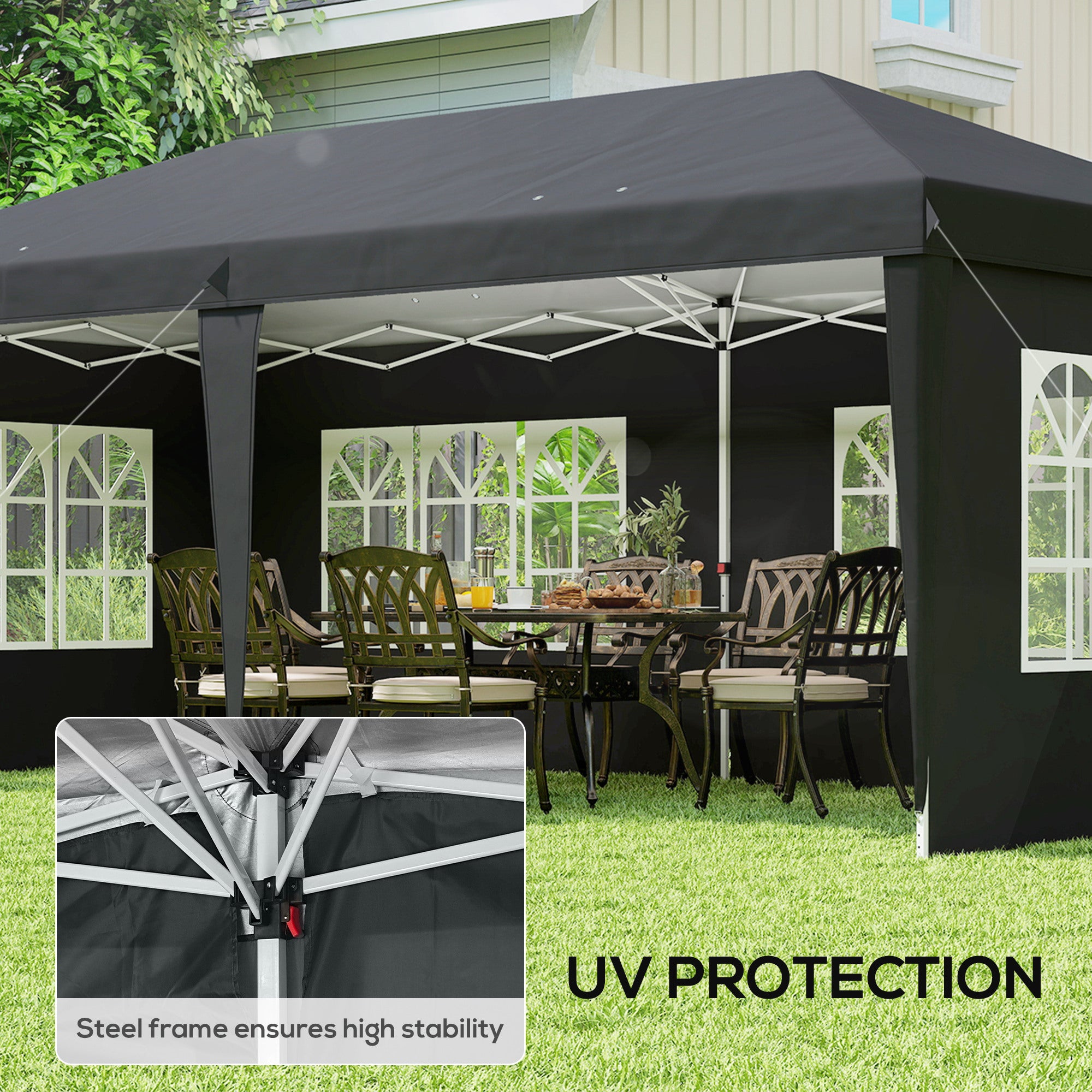Alloy Steel Pop Up Gazebo Height Adjustable Marquee Party Tent 585cm Width x 295cm Depth - Velmora