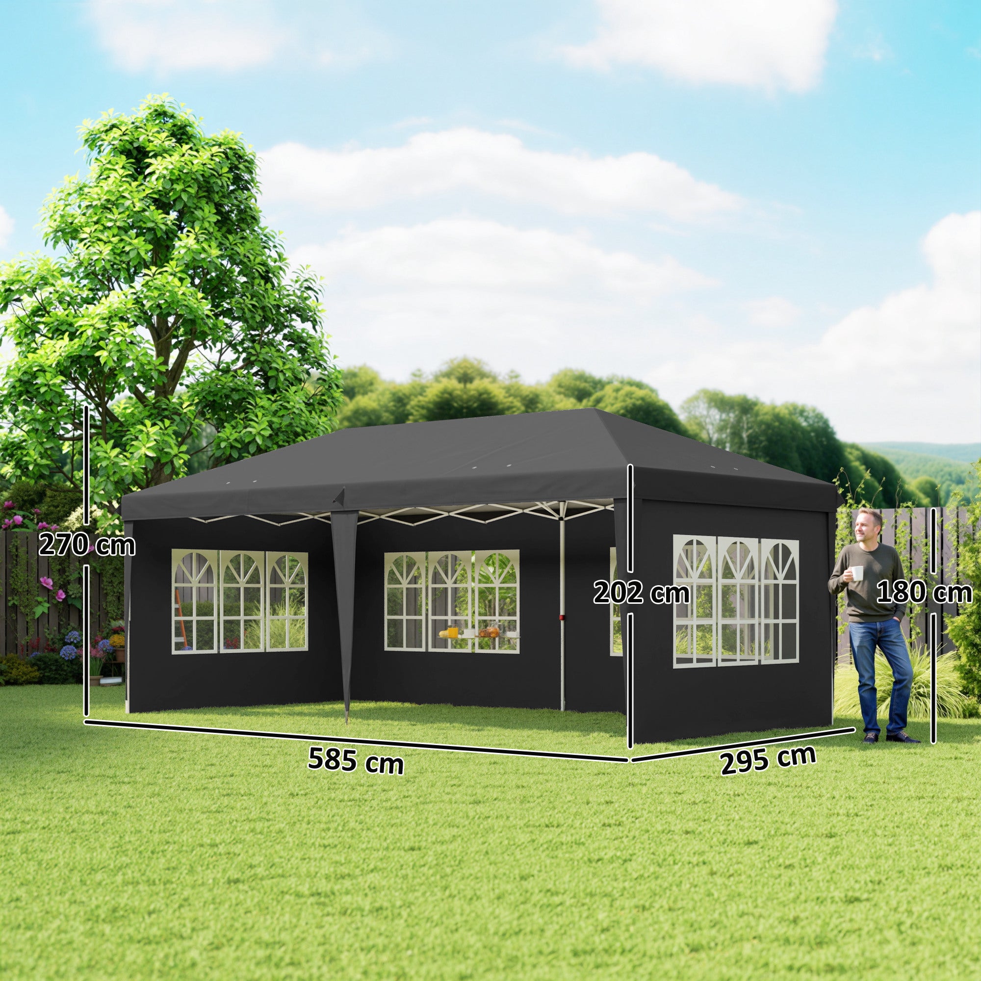 Alloy Steel Pop Up Gazebo Height Adjustable Marquee Party Tent 585cm Width x 295cm Depth - Velmora