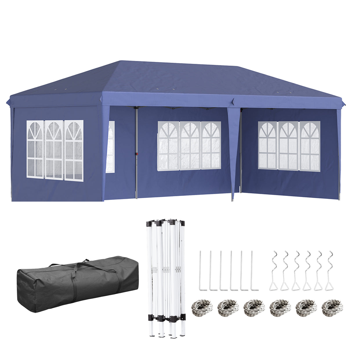 Alloy Steel Pop Up Gazebo Height Adjustable Marquee Party Tent 585cm Width x 295cm Depth - Velmora