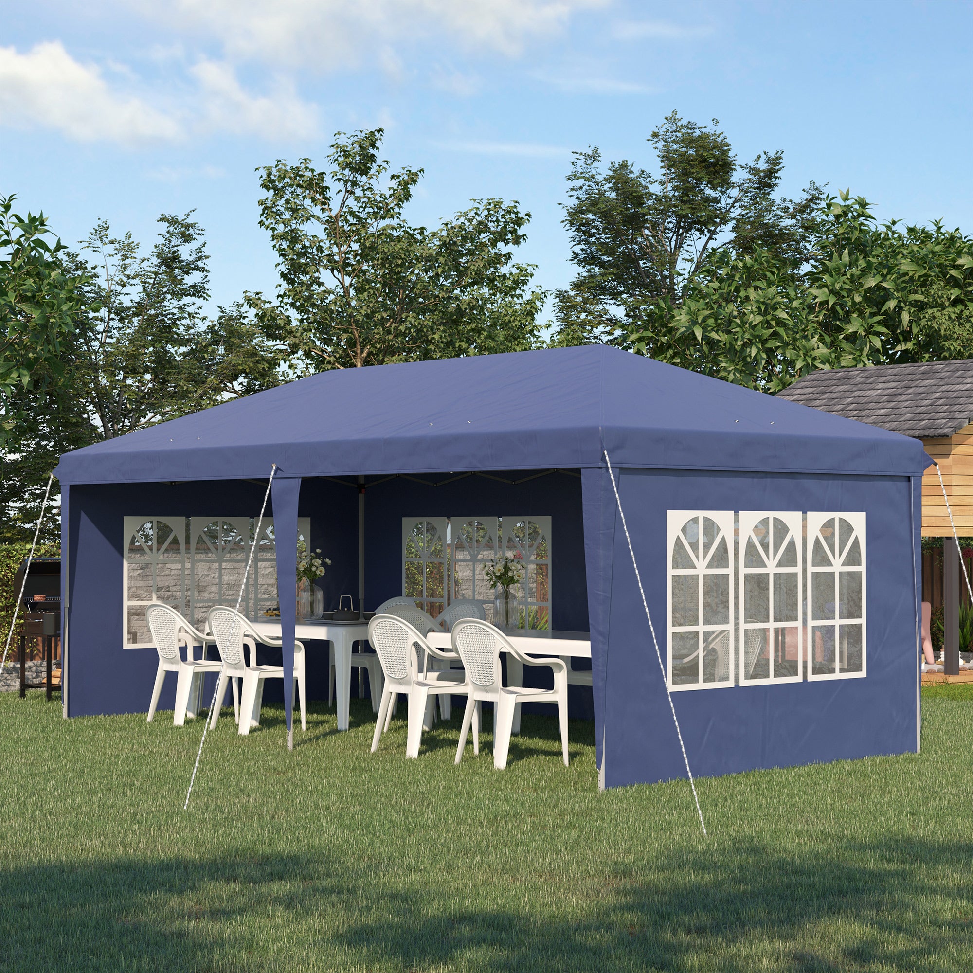 Alloy Steel Pop Up Gazebo Height Adjustable Marquee Party Tent 585cm Width x 295cm Depth - Velmora