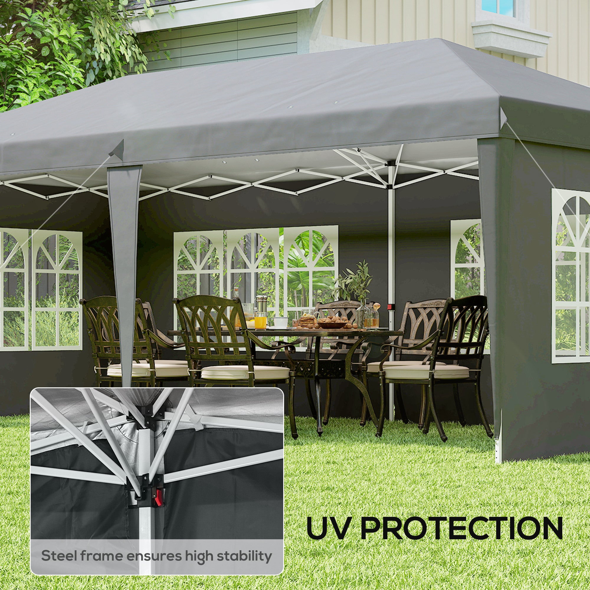 Alloy Steel Pop Up Gazebo Height Adjustable Marquee Party Tent 585cm Width x 295cm Depth - Velmora