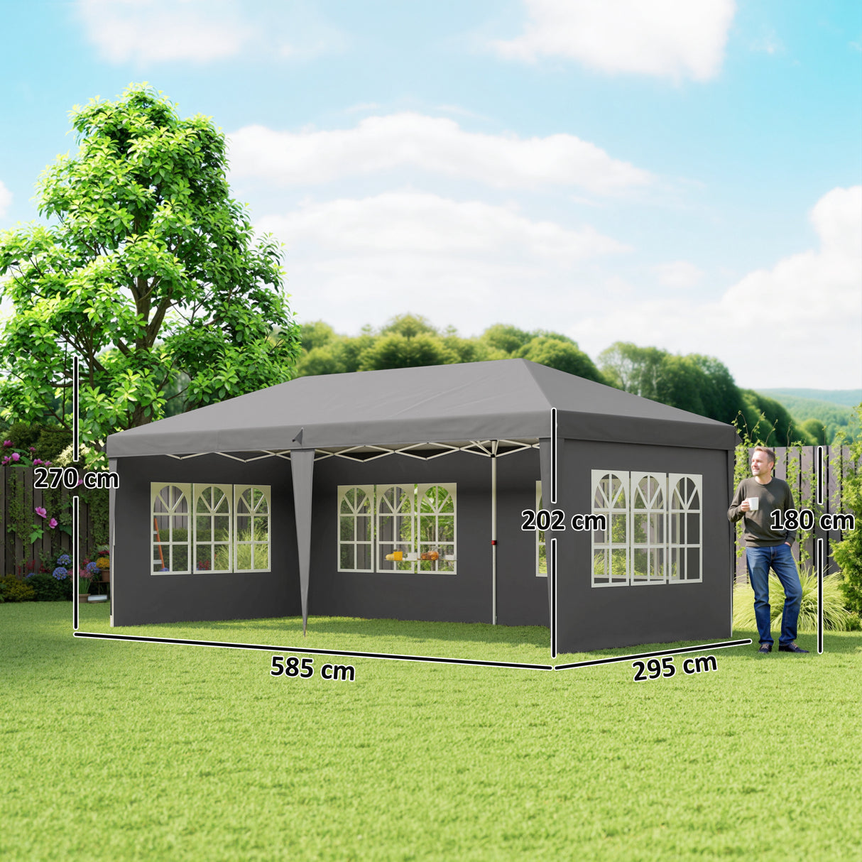 Alloy Steel Pop Up Gazebo Height Adjustable Marquee Party Tent 585cm Width x 295cm Depth - Velmora