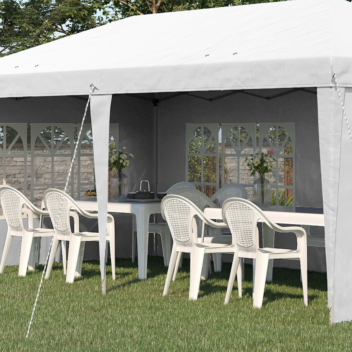 Alloy Steel Pop Up Gazebo Height Adjustable Marquee Party Tent 585cm Width x 295cm Depth - Velmora