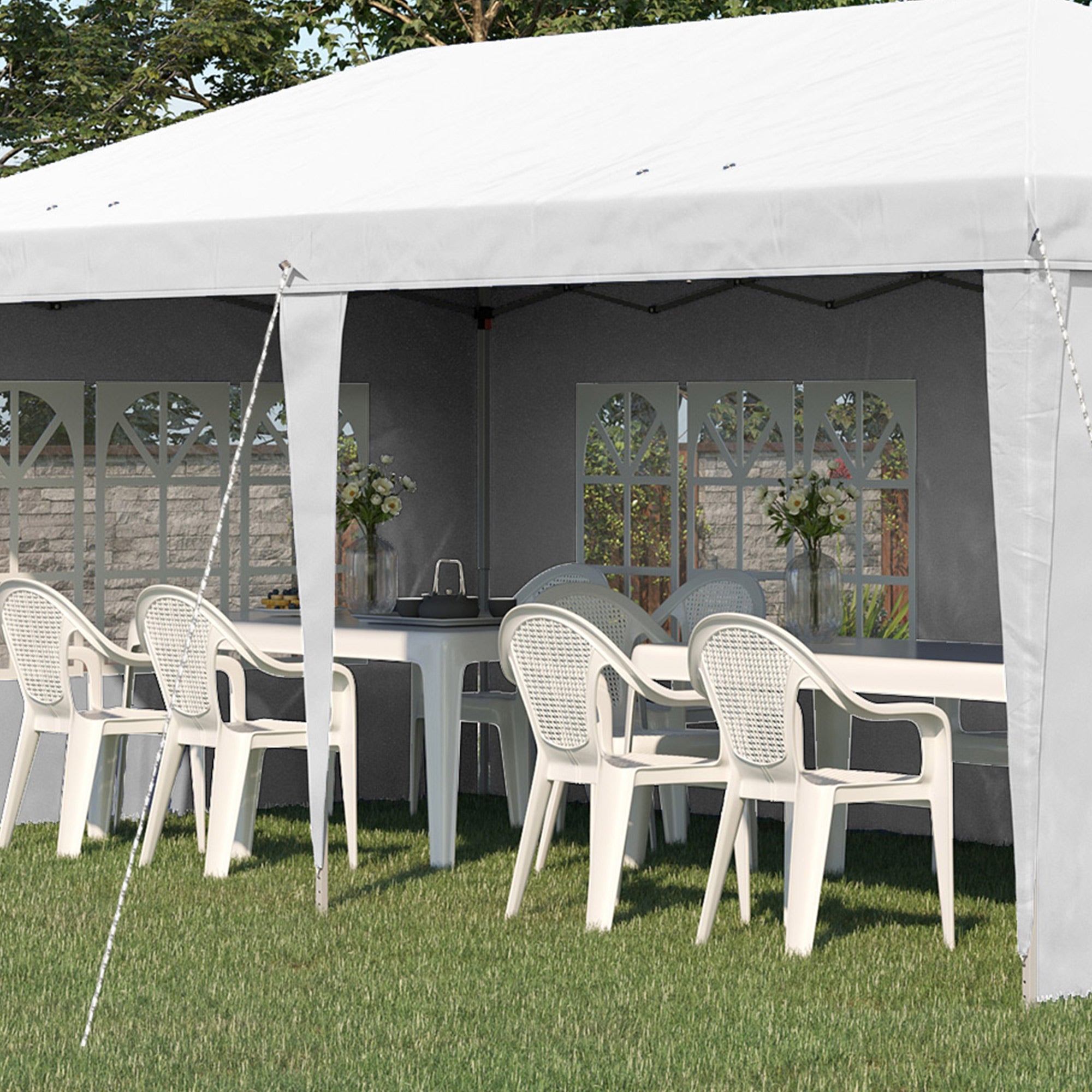 Alloy Steel Pop Up Gazebo Height Adjustable Marquee Party Tent 585cm Width x 295cm Depth - Velmora