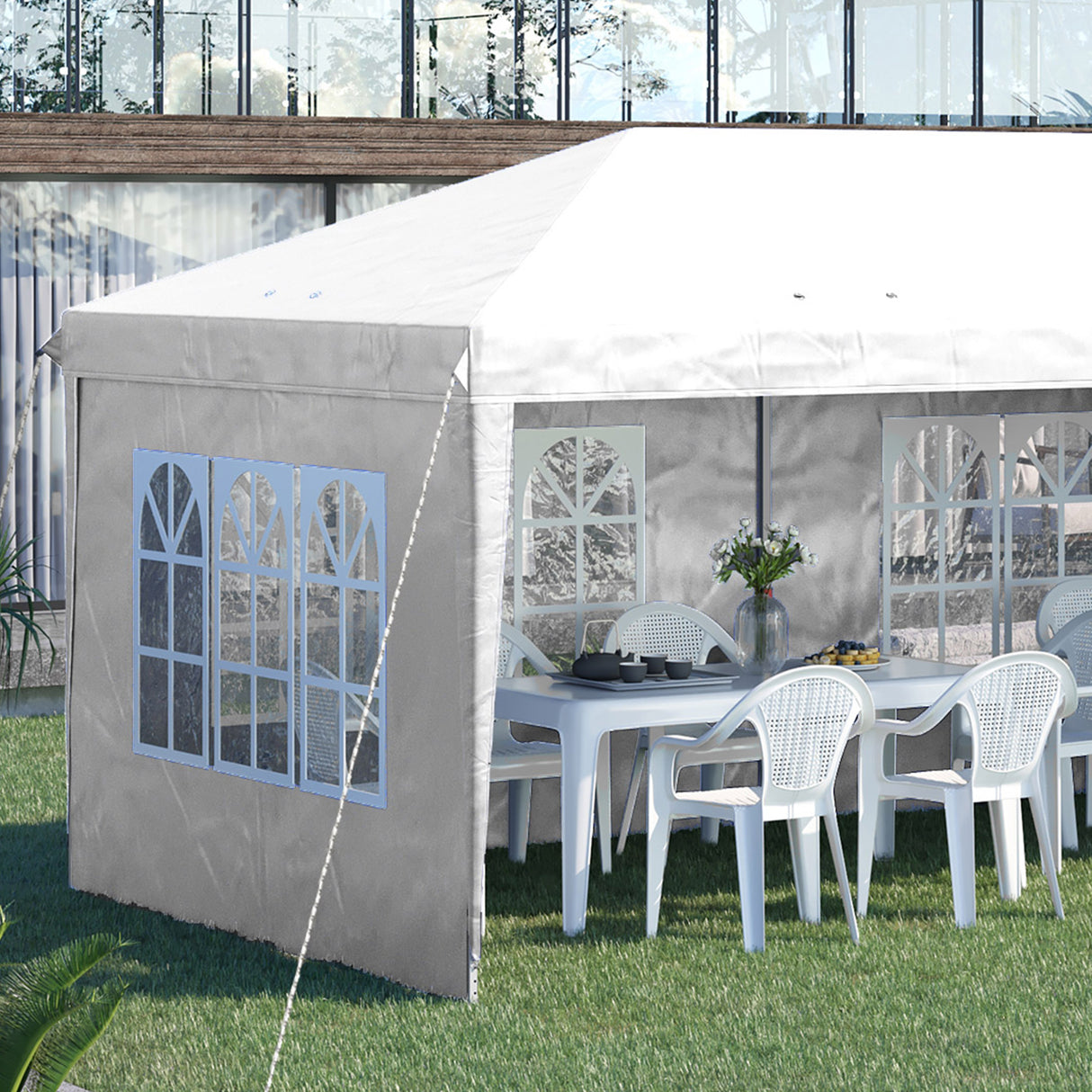 Alloy Steel Pop Up Gazebo Height Adjustable Marquee Party Tent 585cm Width x 295cm Depth - Velmora