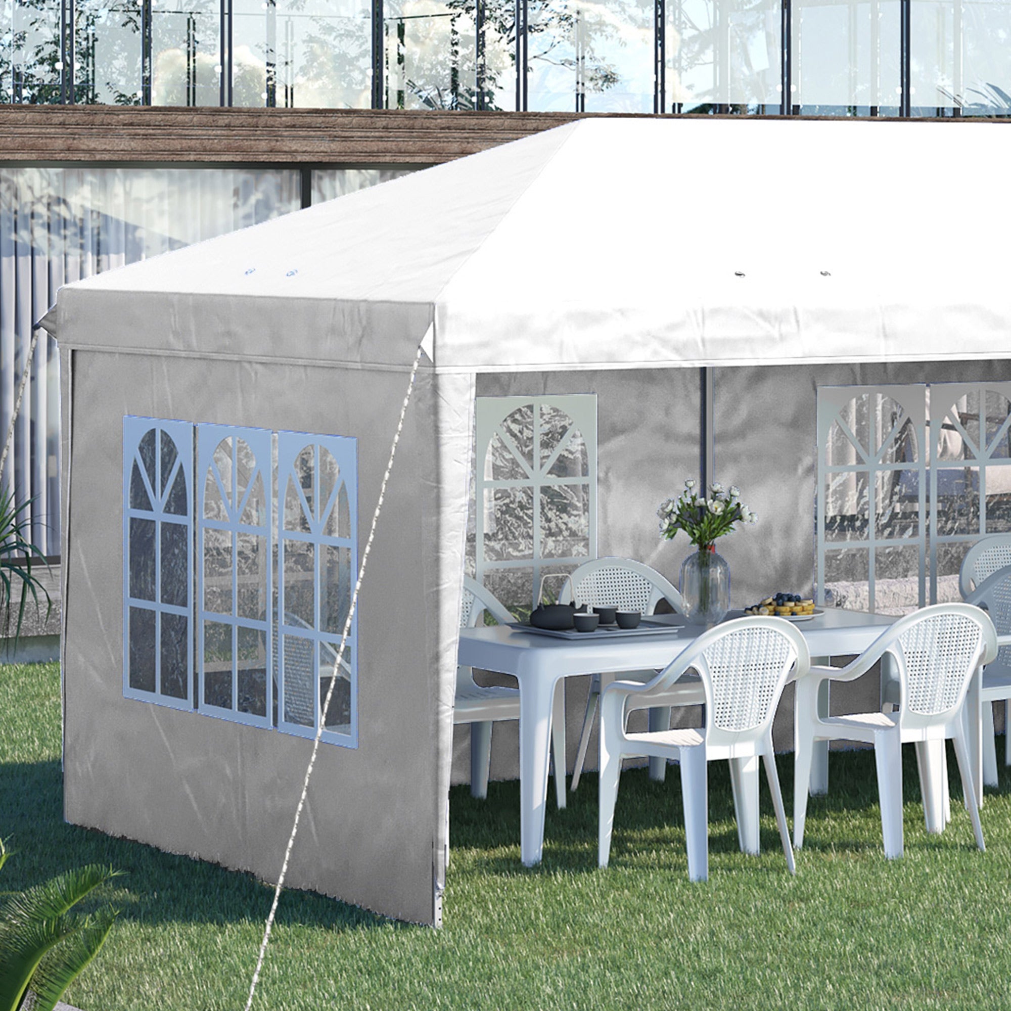 Alloy Steel Pop Up Gazebo Height Adjustable Marquee Party Tent 585cm Width x 295cm Depth - Velmora