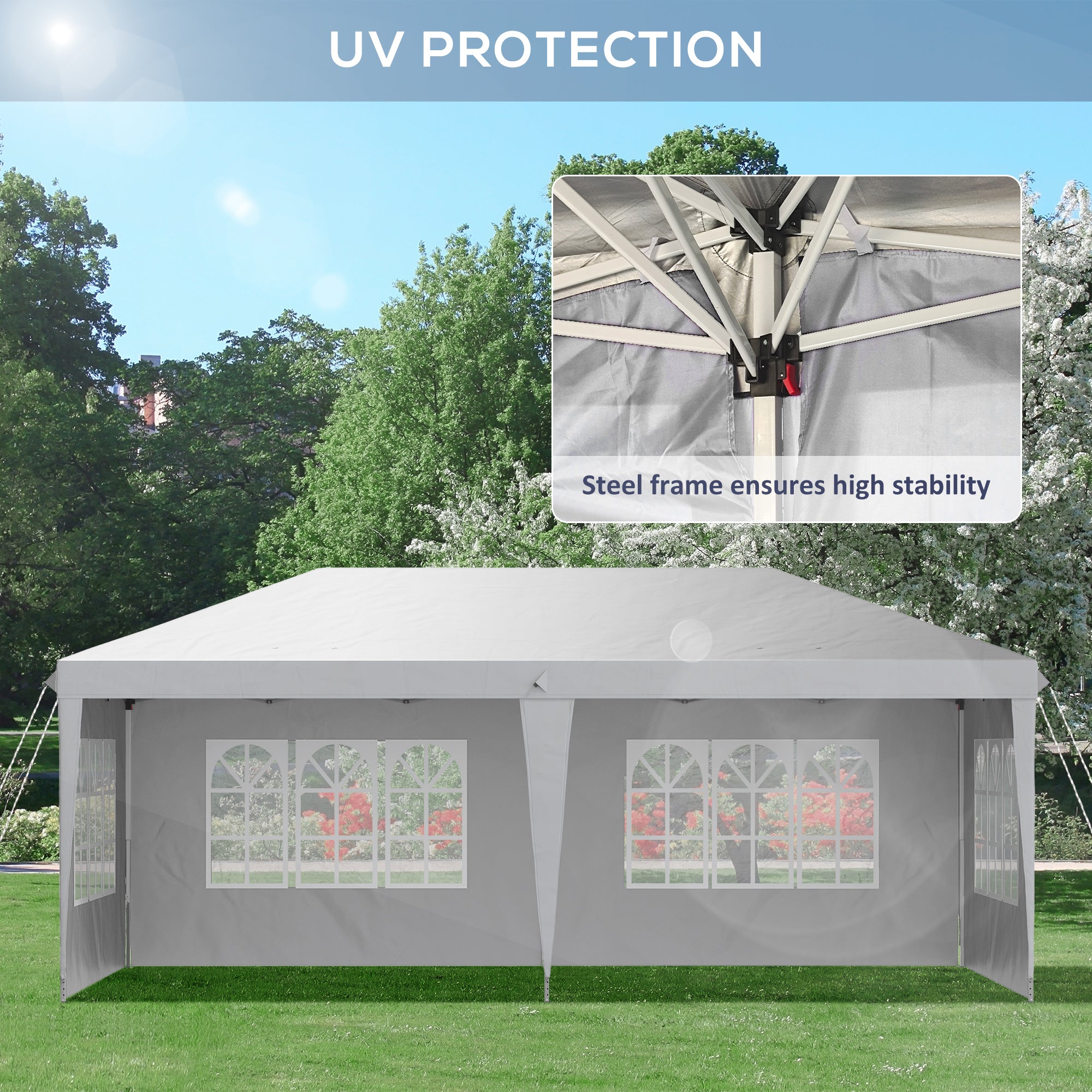 Alloy Steel Pop Up Gazebo Height Adjustable Marquee Party Tent 585cm Width x 295cm Depth - Velmora