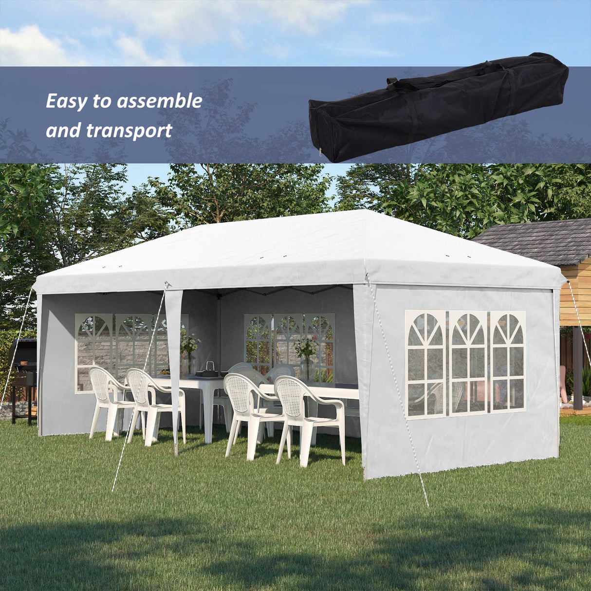 Alloy Steel Pop Up Gazebo Height Adjustable Marquee Party Tent 585cm Width x 295cm Depth - Velmora