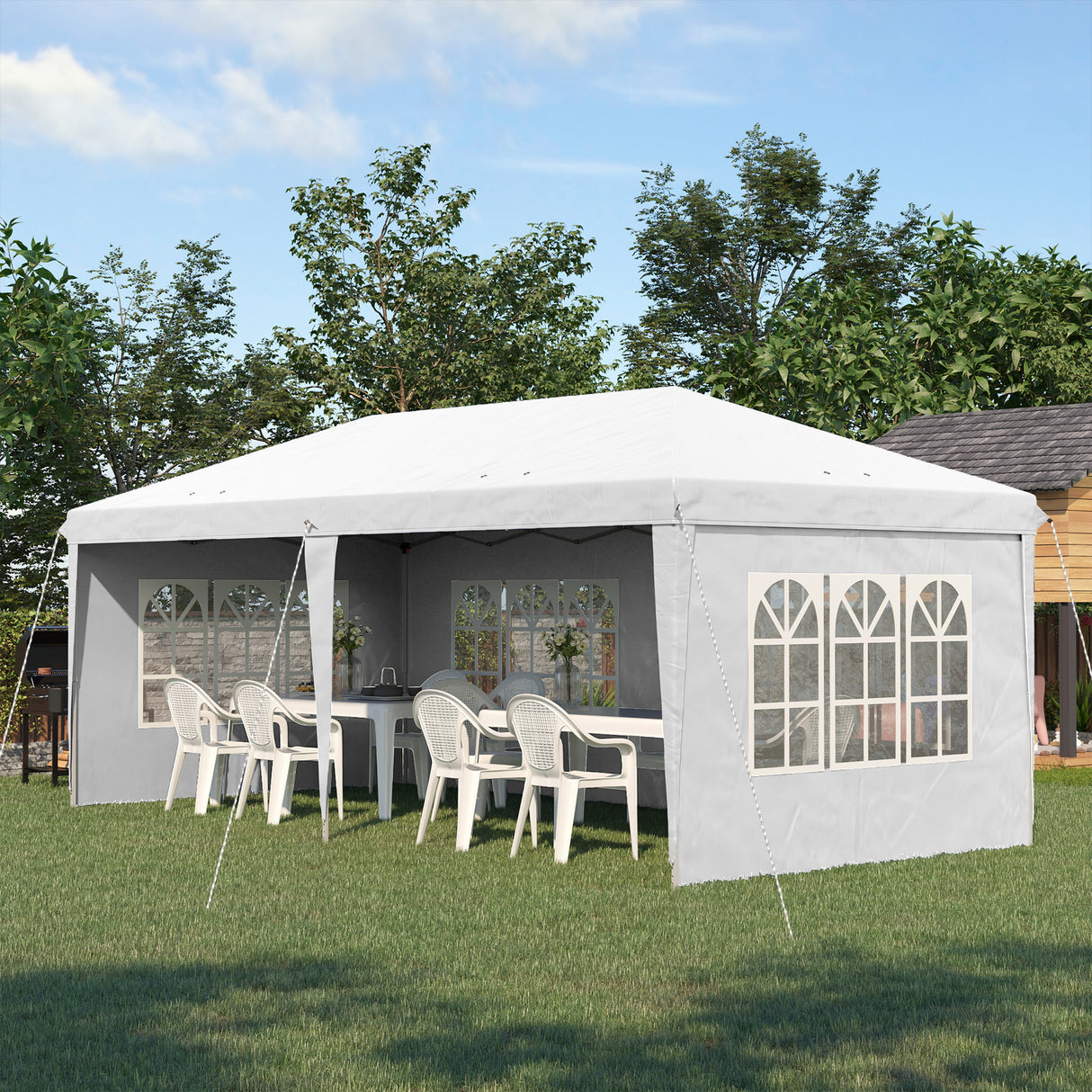 Alloy Steel Pop Up Gazebo Height Adjustable Marquee Party Tent 585cm Width x 295cm Depth - Velmora