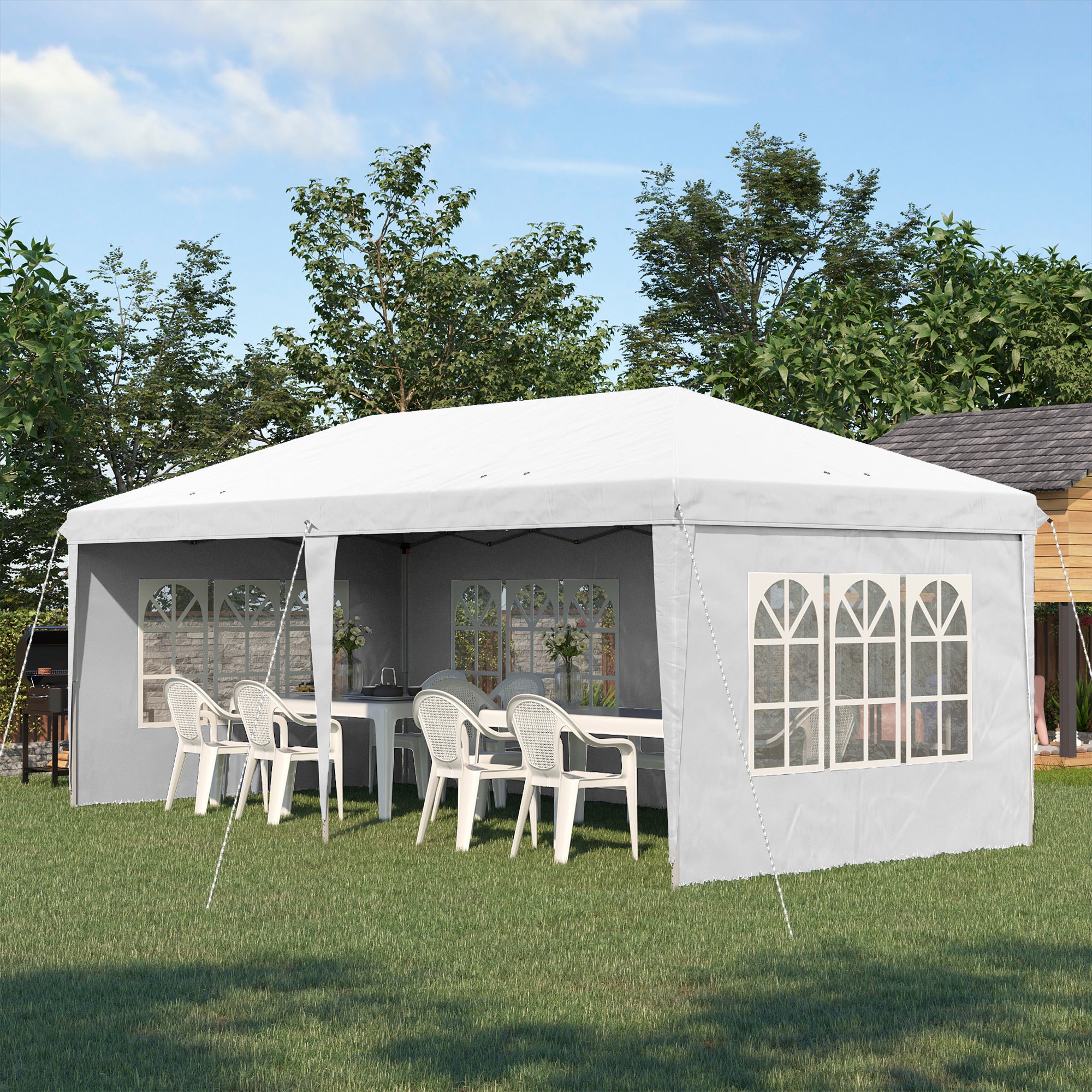 Alloy Steel Pop Up Gazebo Height Adjustable Marquee Party Tent 585cm Width x 295cm Depth - Velmora