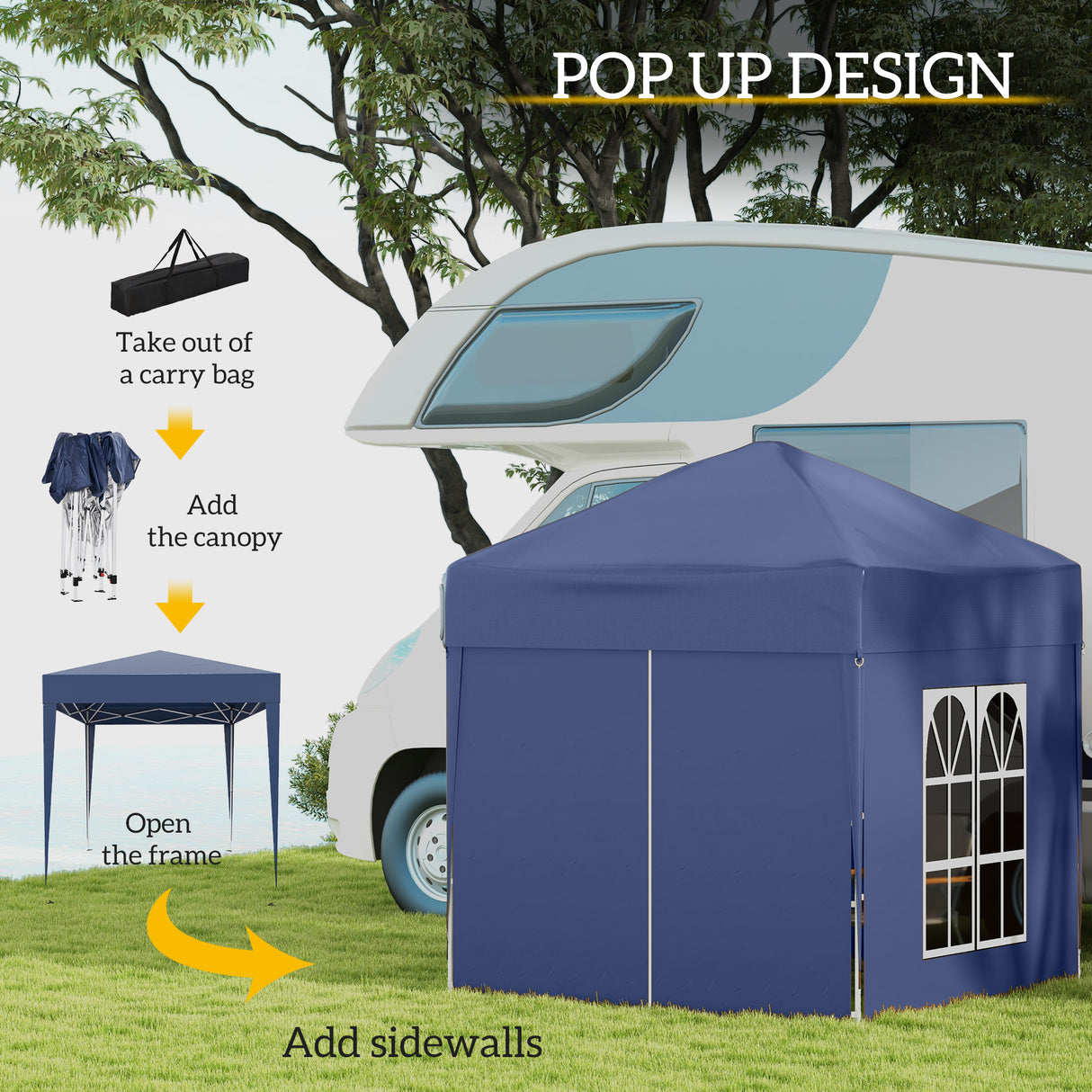 Alloy Steel Pop Up Gazebo Marquee Party Tent Canopy 200cm Width x 298cm Depth - Velmora