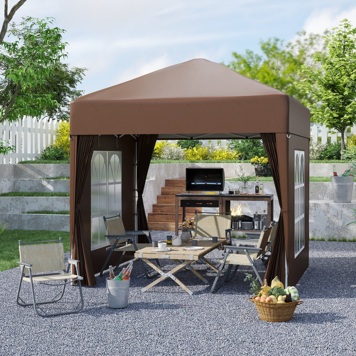 Alloy Steel Pop Up Gazebo Marquee Party Tent Canopy 200cm Width x 298cm Depth - Velmora