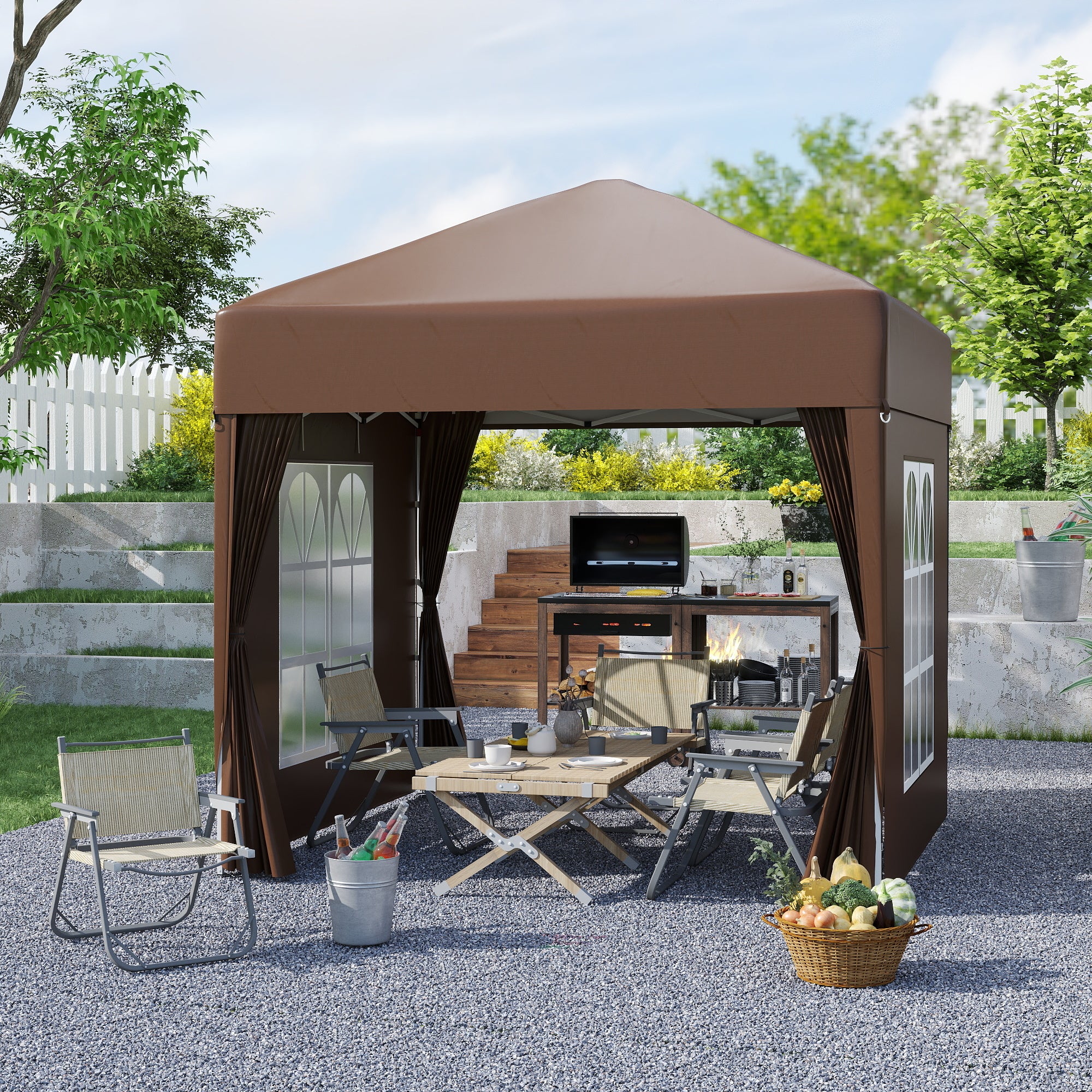 Alloy Steel Pop Up Gazebo Marquee Party Tent Canopy 200cm Width x 298cm Depth - Velmora