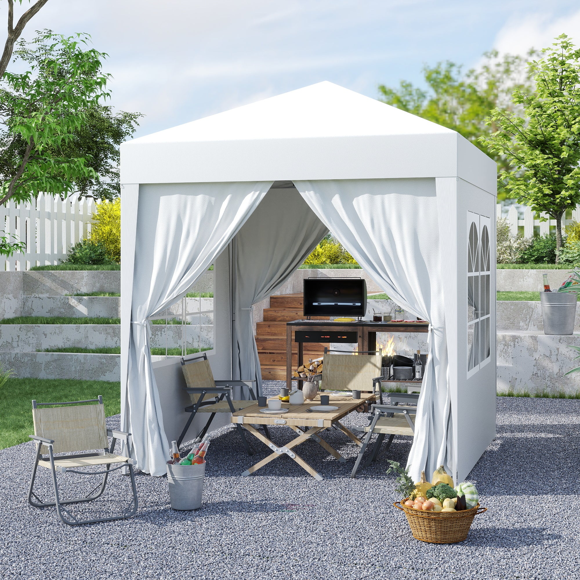 Alloy Steel Pop Up Gazebo Marquee Party Tent Canopy 200cm Width x 298cm Depth - Velmora