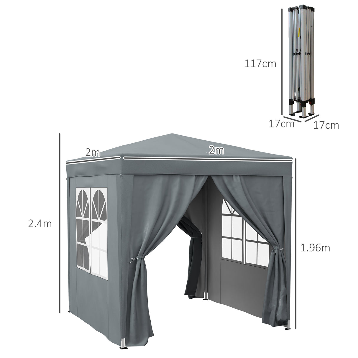 Alloy Steel Pop Up Gazebo Marquee Party Tent Canopy 200cm Width x 298cm Depth - Velmora