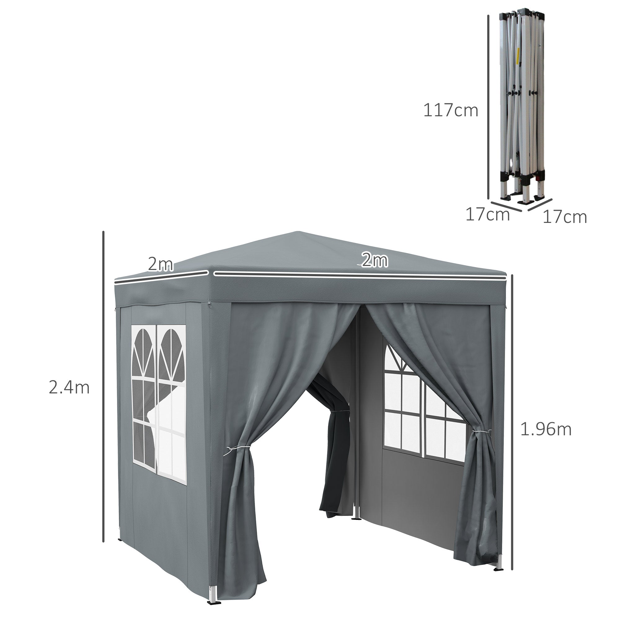 Alloy Steel Pop Up Gazebo Marquee Party Tent Canopy 200cm Width x 298cm Depth - Velmora