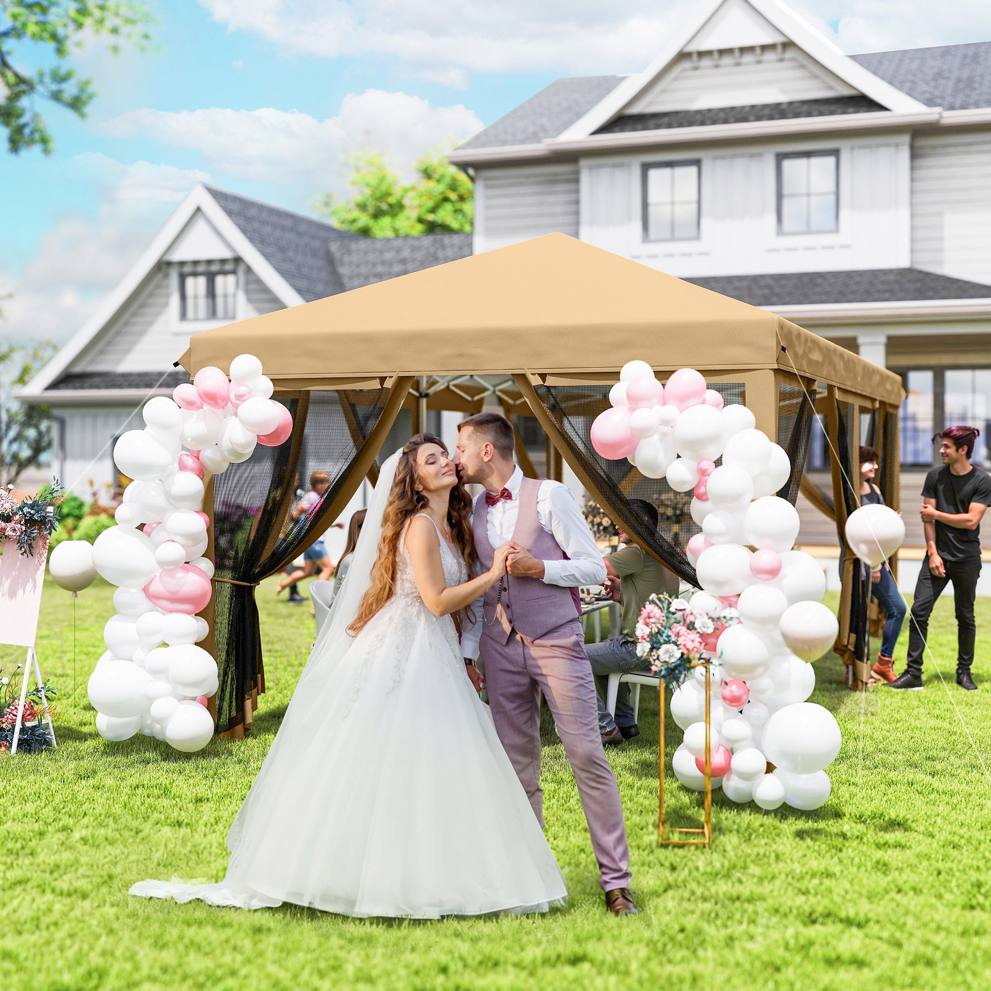 Alloy Steel Pop Up Gazebo Marquee Party Wedding Tent 585cm Width x 295cm Depth - Velmora