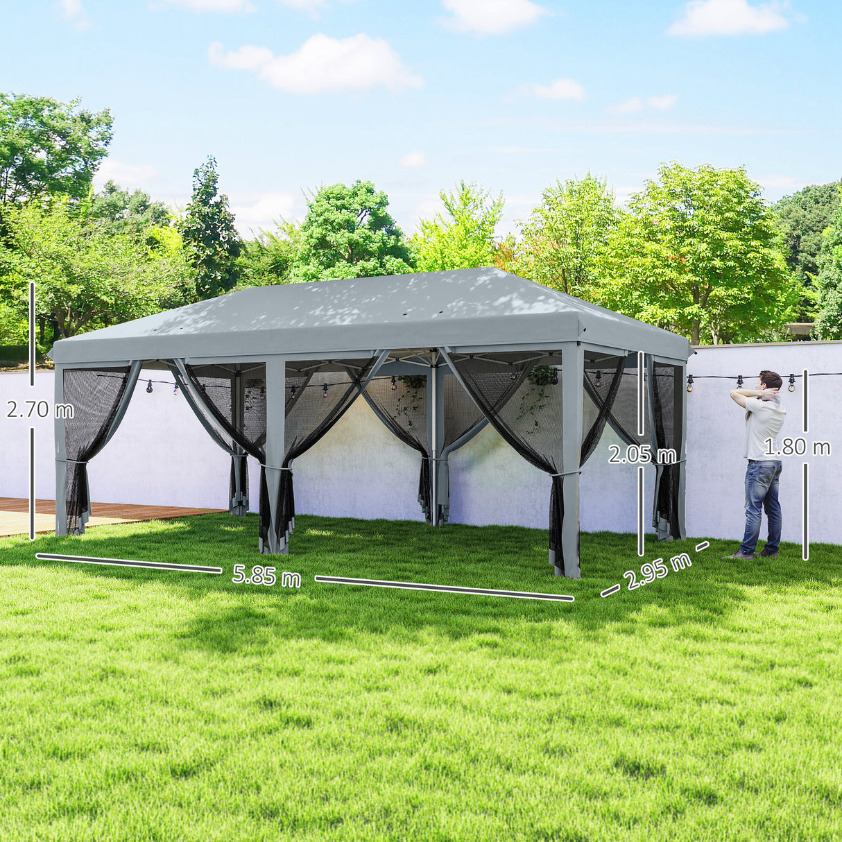 Alloy Steel Pop Up Gazebo Marquee Party Wedding Tent 585cm Width x 295cm Depth - Velmora