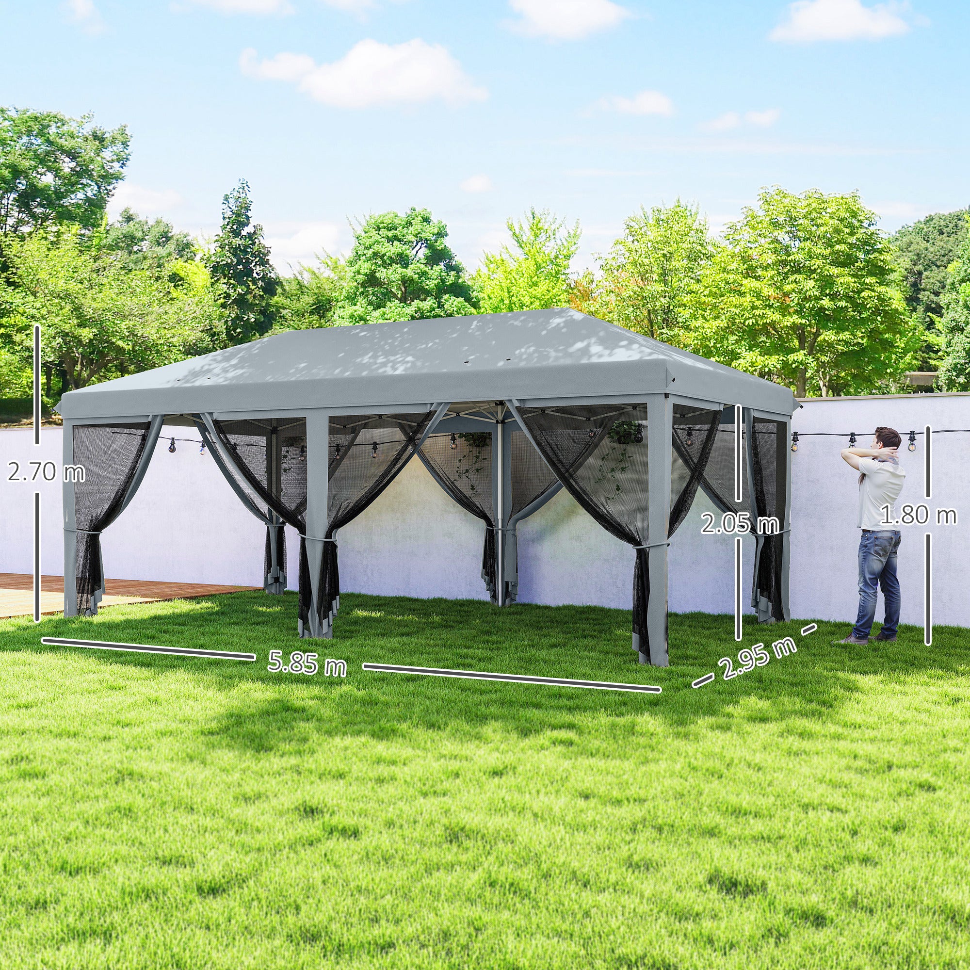 Alloy Steel Pop Up Gazebo Marquee Party Wedding Tent 585cm Width x 295cm Depth - Velmora