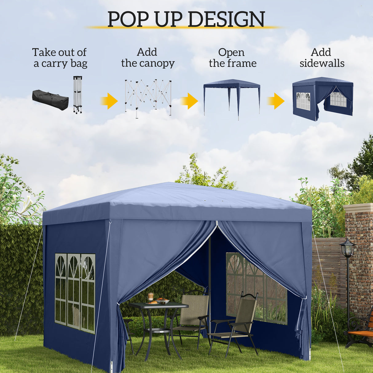 Alloy Steel Pop Up Gazebo With Curtain Walls 295cm Width x 295cm Depth - Velmora