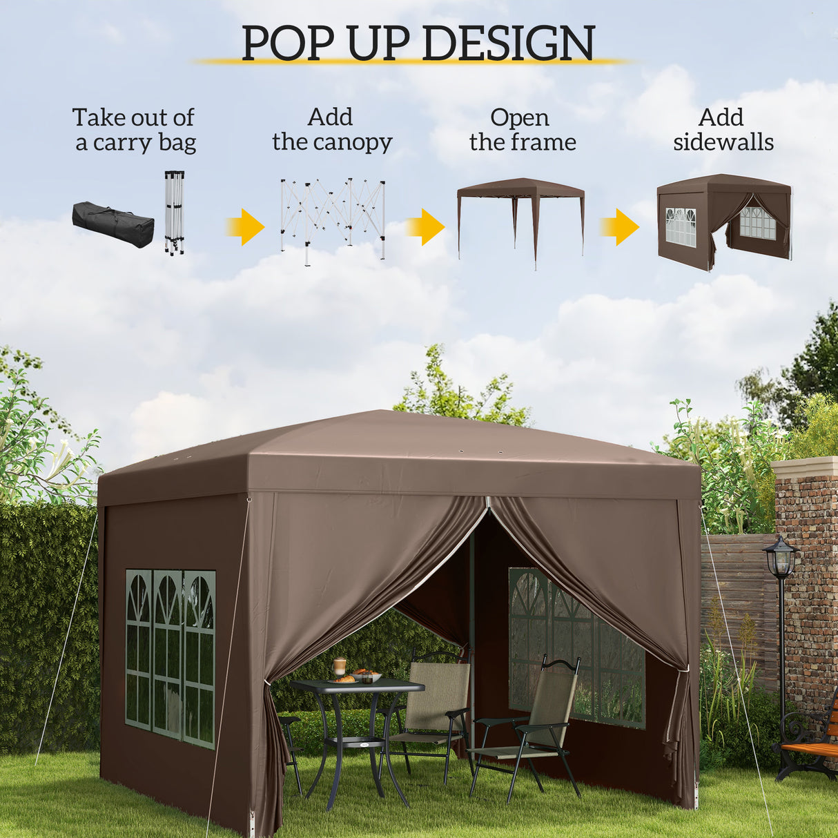 Alloy Steel Pop Up Gazebo With Curtain Walls 295cm Width x 295cm Depth - Velmora