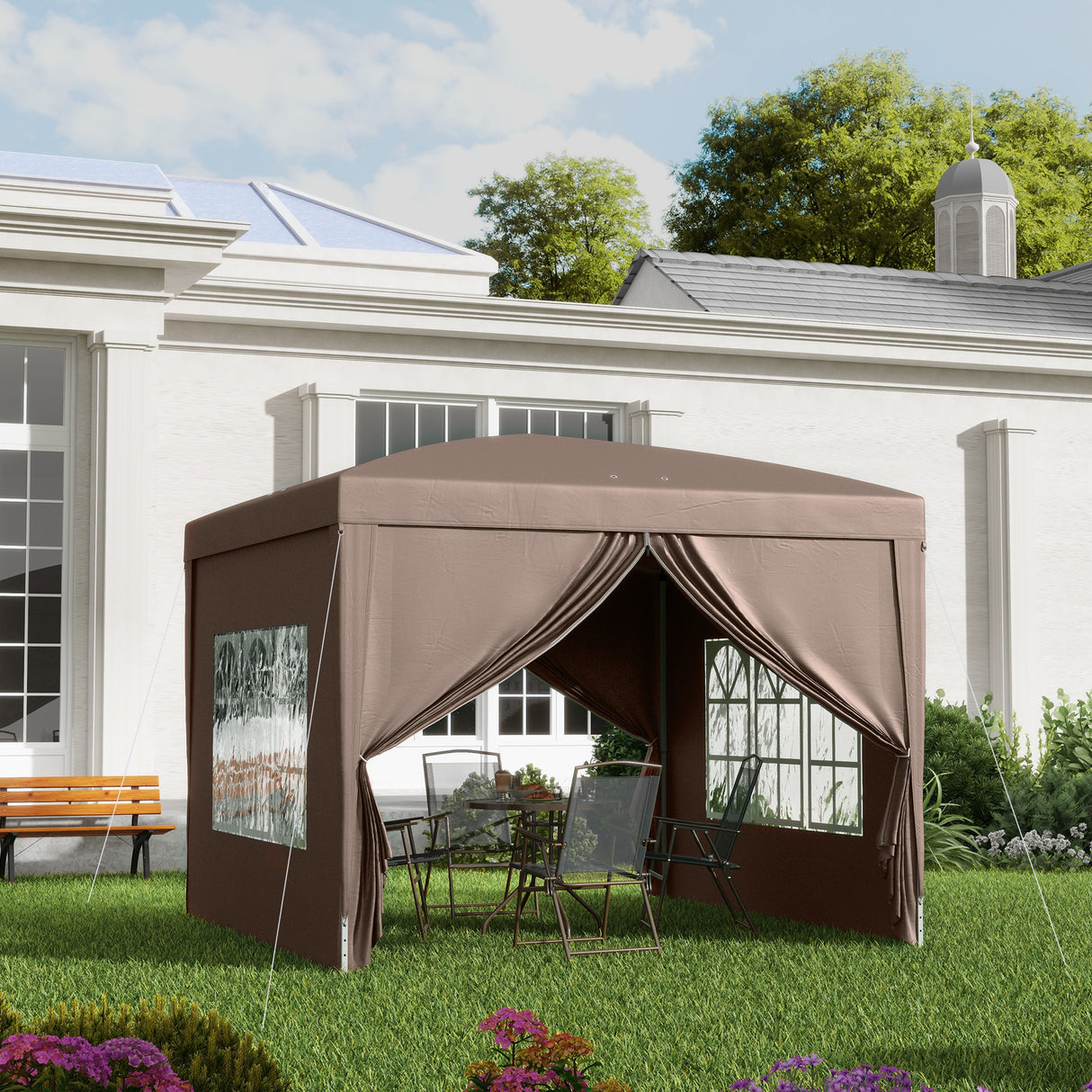 Alloy Steel Pop Up Gazebo With Curtain Walls 295cm Width x 295cm Depth - Velmora