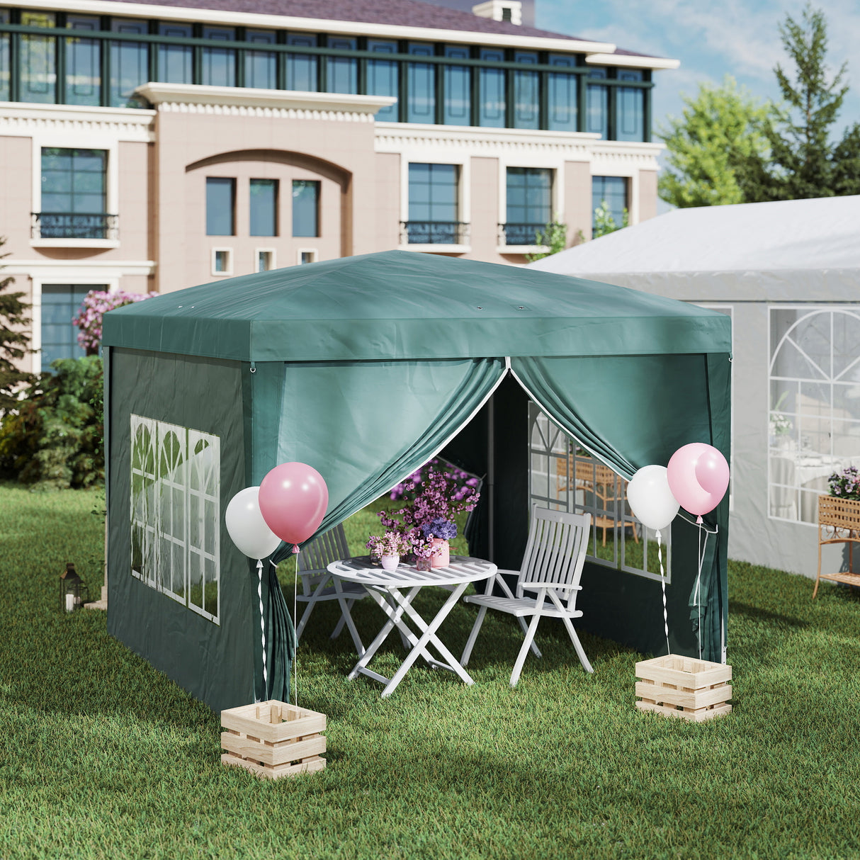 Alloy Steel Pop Up Gazebo With Curtain Walls 295cm Width x 295cm Depth - Velmora