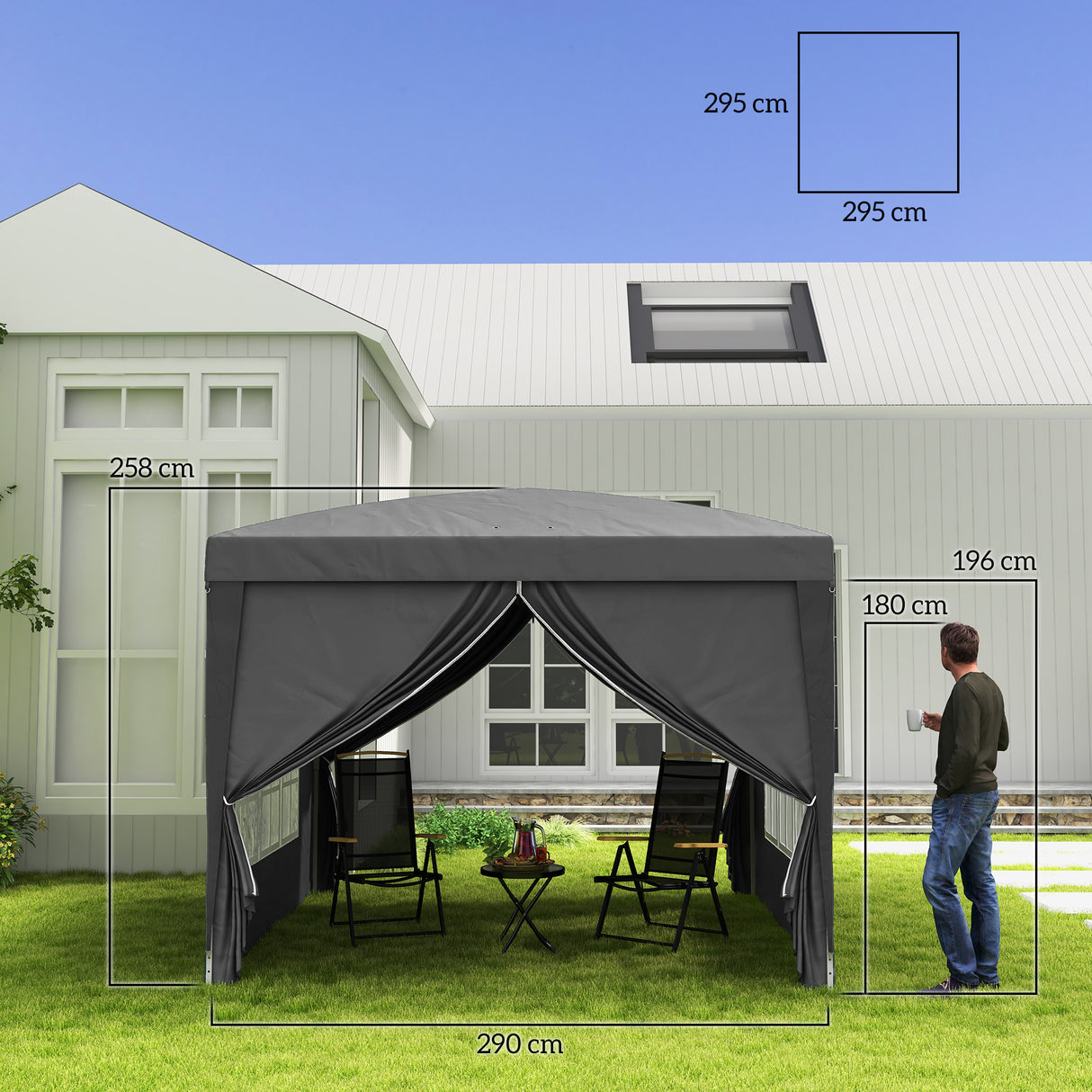 Alloy Steel Pop Up Gazebo With Curtain Walls 295cm Width x 295cm Depth - Velmora