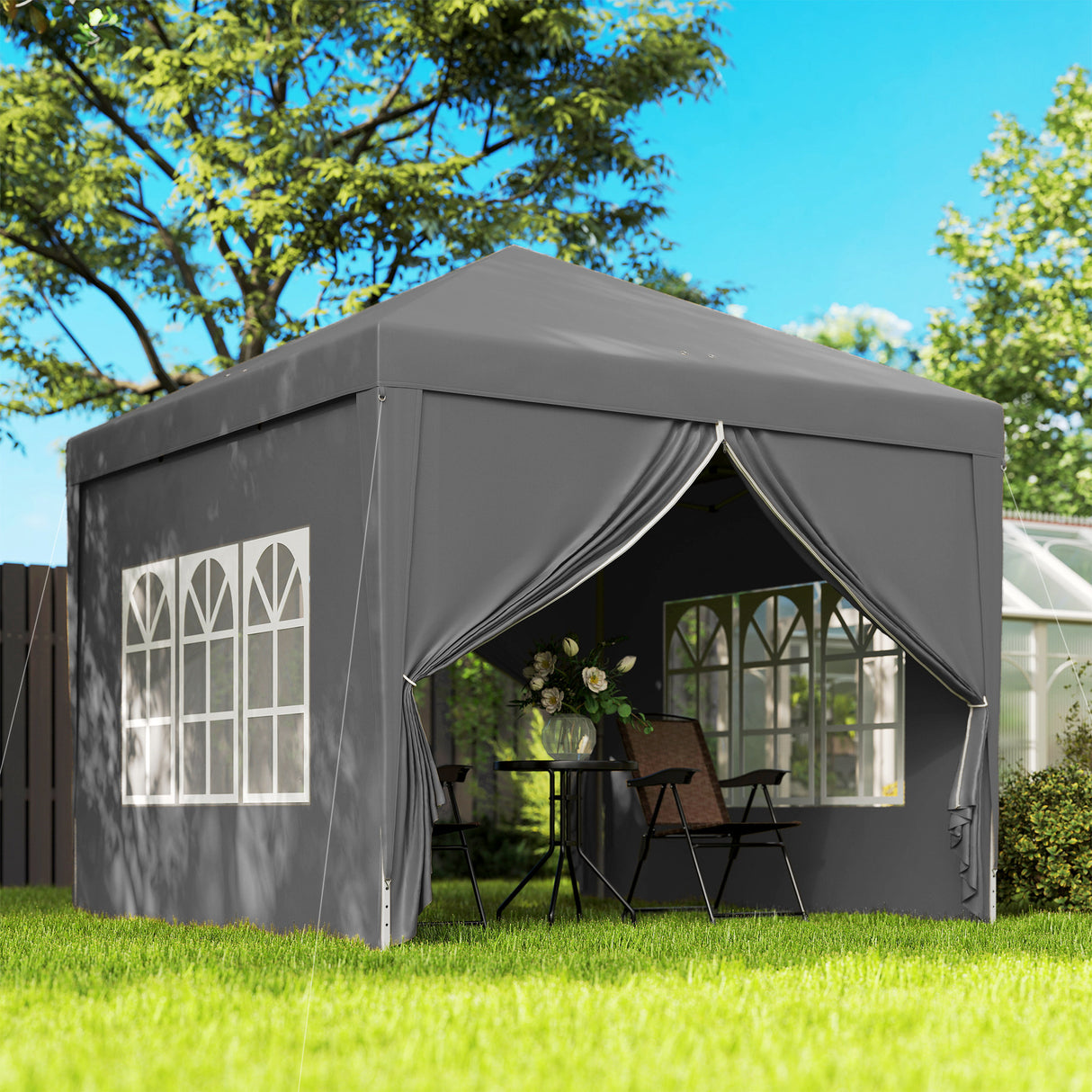 Alloy Steel Pop Up Gazebo With Curtain Walls 295cm Width x 295cm Depth - Velmora