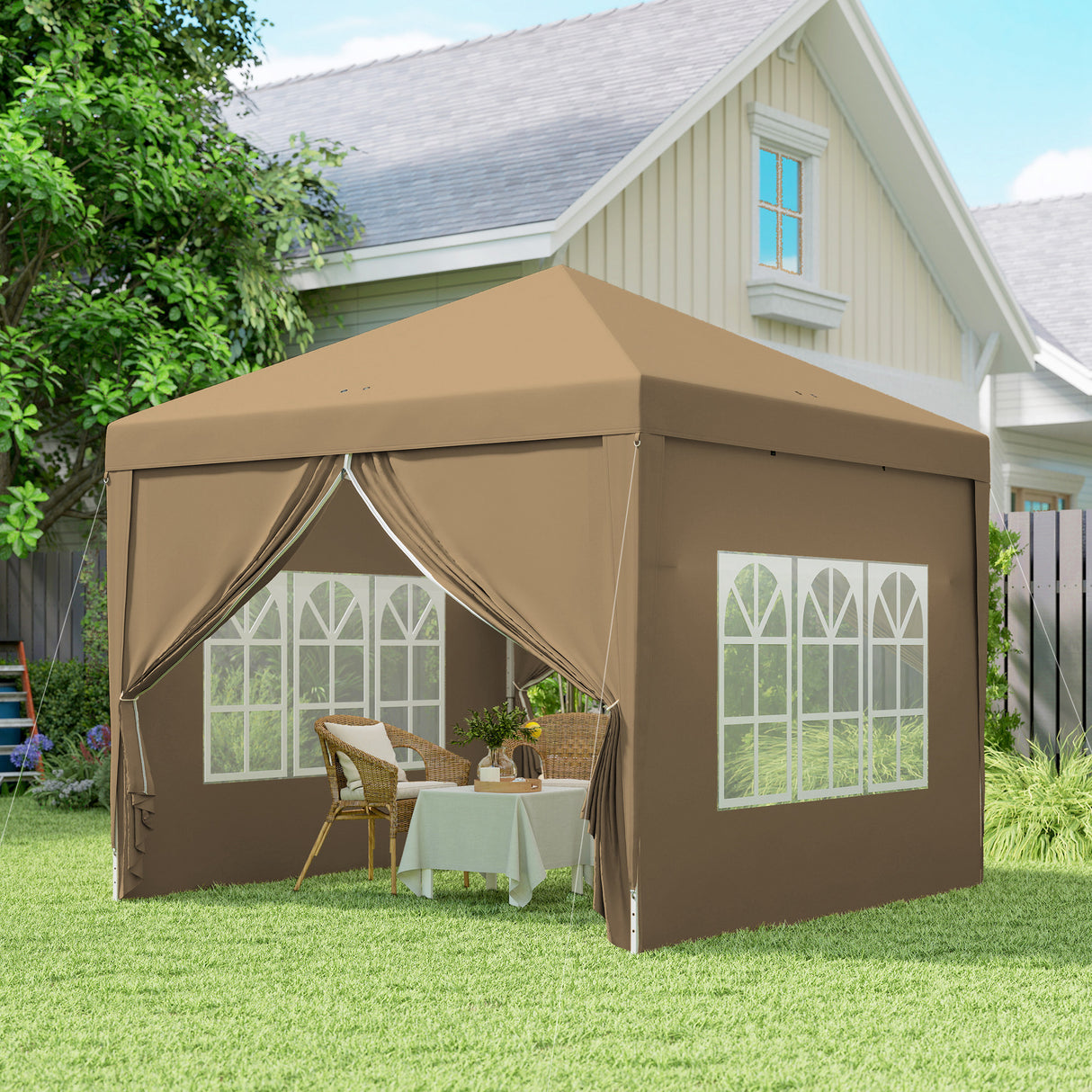 Alloy Steel Pop Up Gazebo With Curtain Walls 295cm Width x 295cm Depth - Velmora