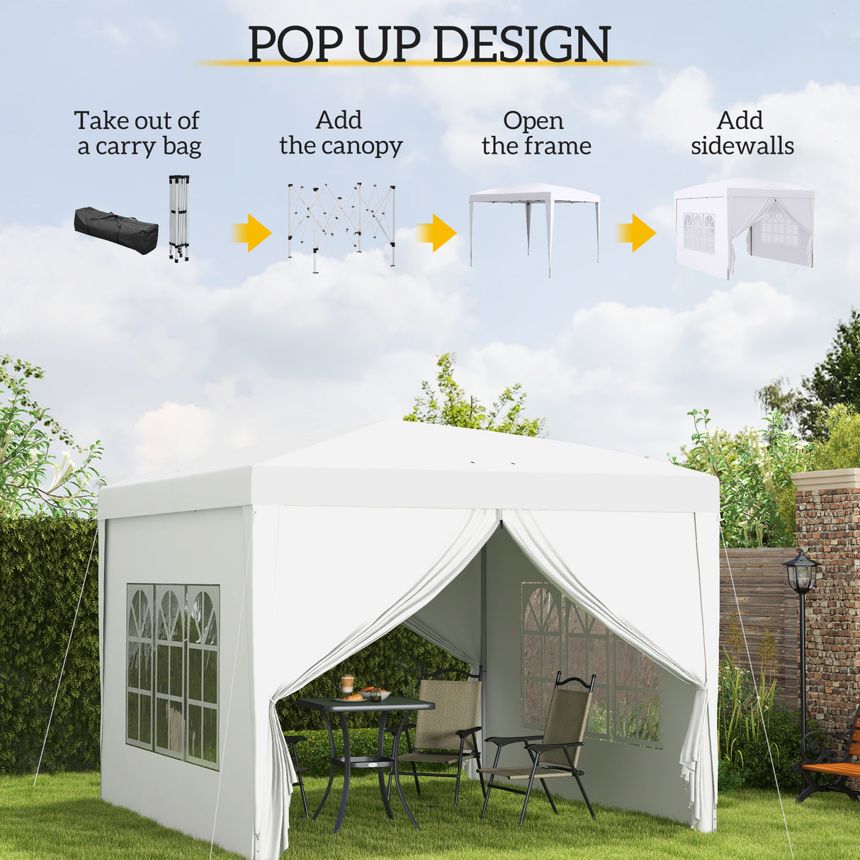 Alloy Steel Pop Up Gazebo With Curtain Walls 295cm Width x 295cm Depth - Velmora