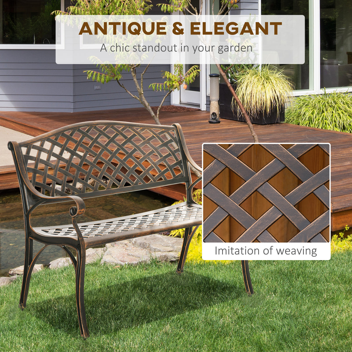 Aluminium 2 Seater Garden Bench Antique Loveseat for Outdoor Patio - Velmora