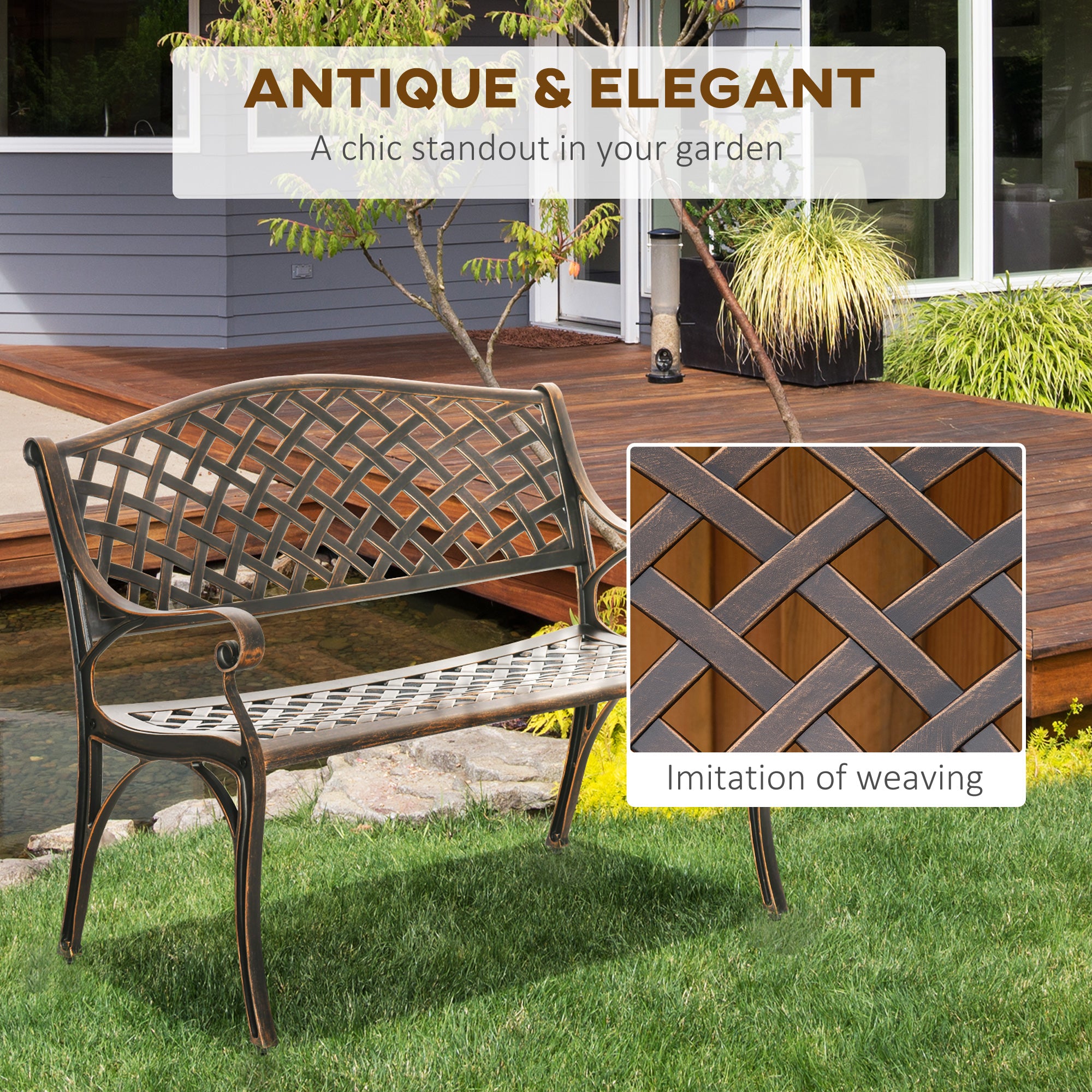 Aluminium 2 Seater Garden Bench Antique Loveseat for Outdoor Patio - Velmora