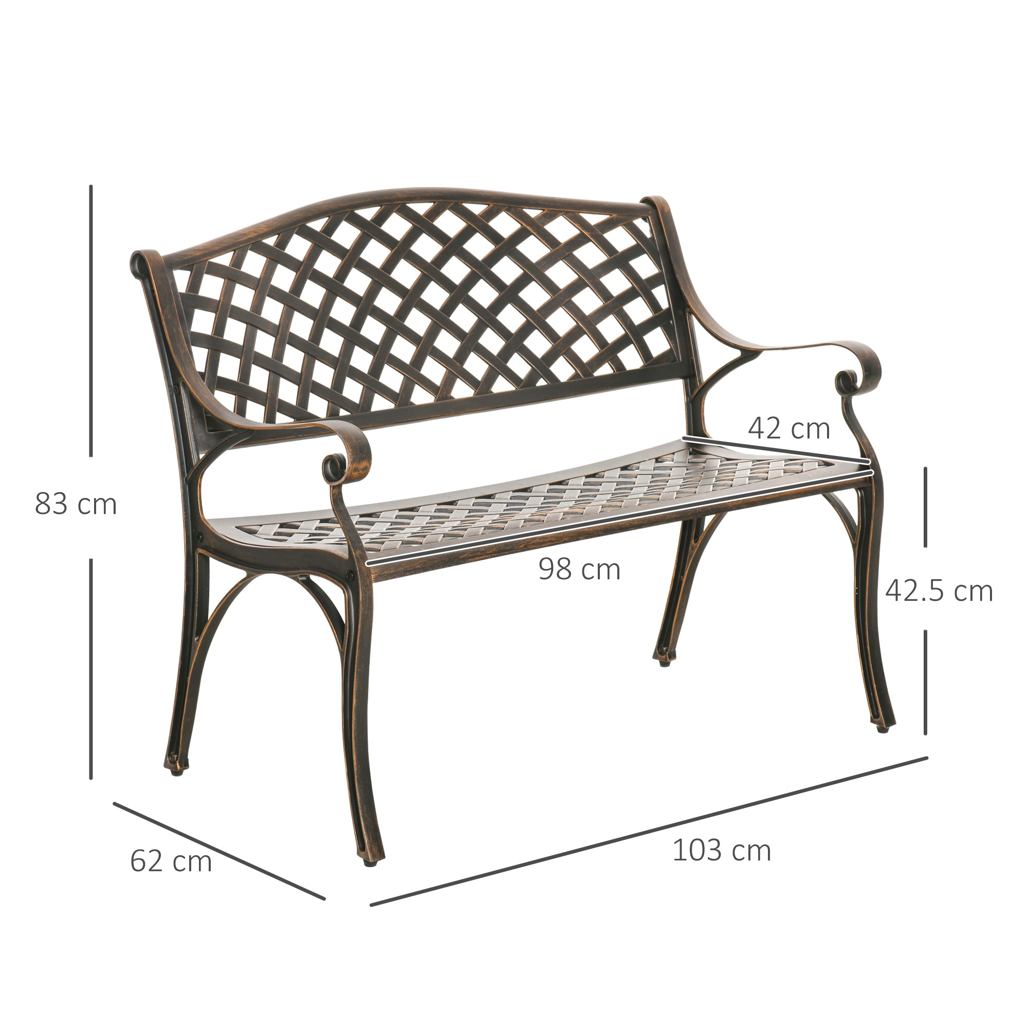 Aluminium 2 Seater Garden Bench Antique Loveseat for Outdoor Patio - Velmora