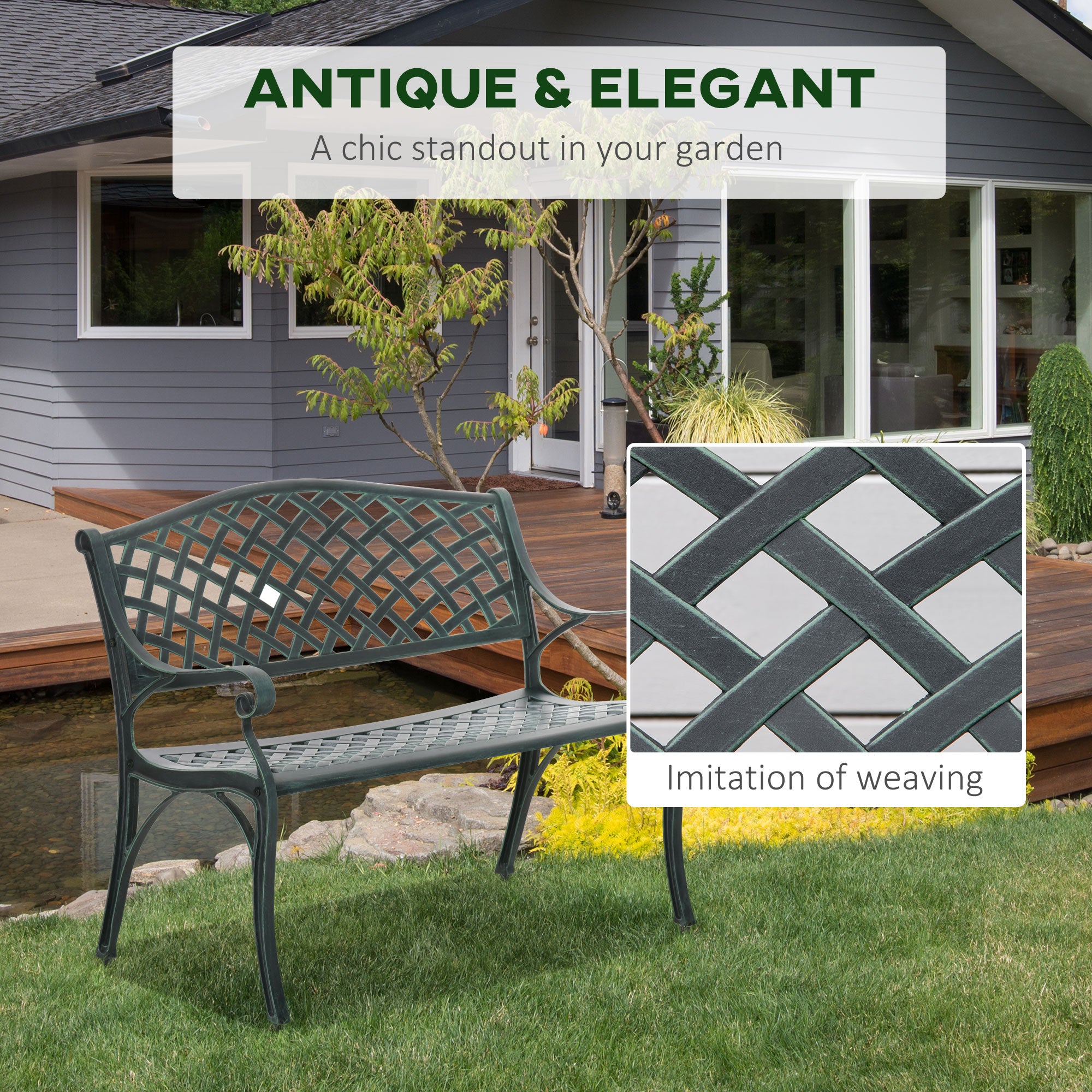 Aluminium 2 Seater Garden Bench Antique Loveseat for Outdoor Patio - Velmora