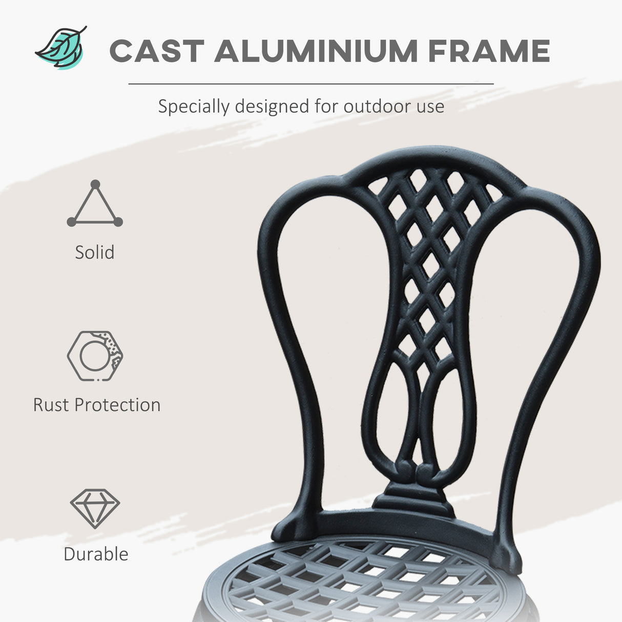 Aluminium 3 Piece Patio Garden Bistro Set in Shabby Chic Style - Velmora