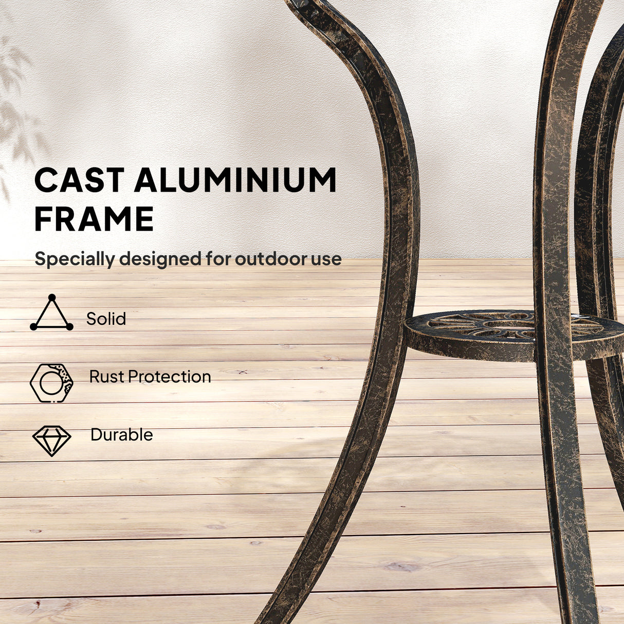 Aluminium 3 Piece Patio Garden Bistro Set in Shabby Chic Style - Velmora