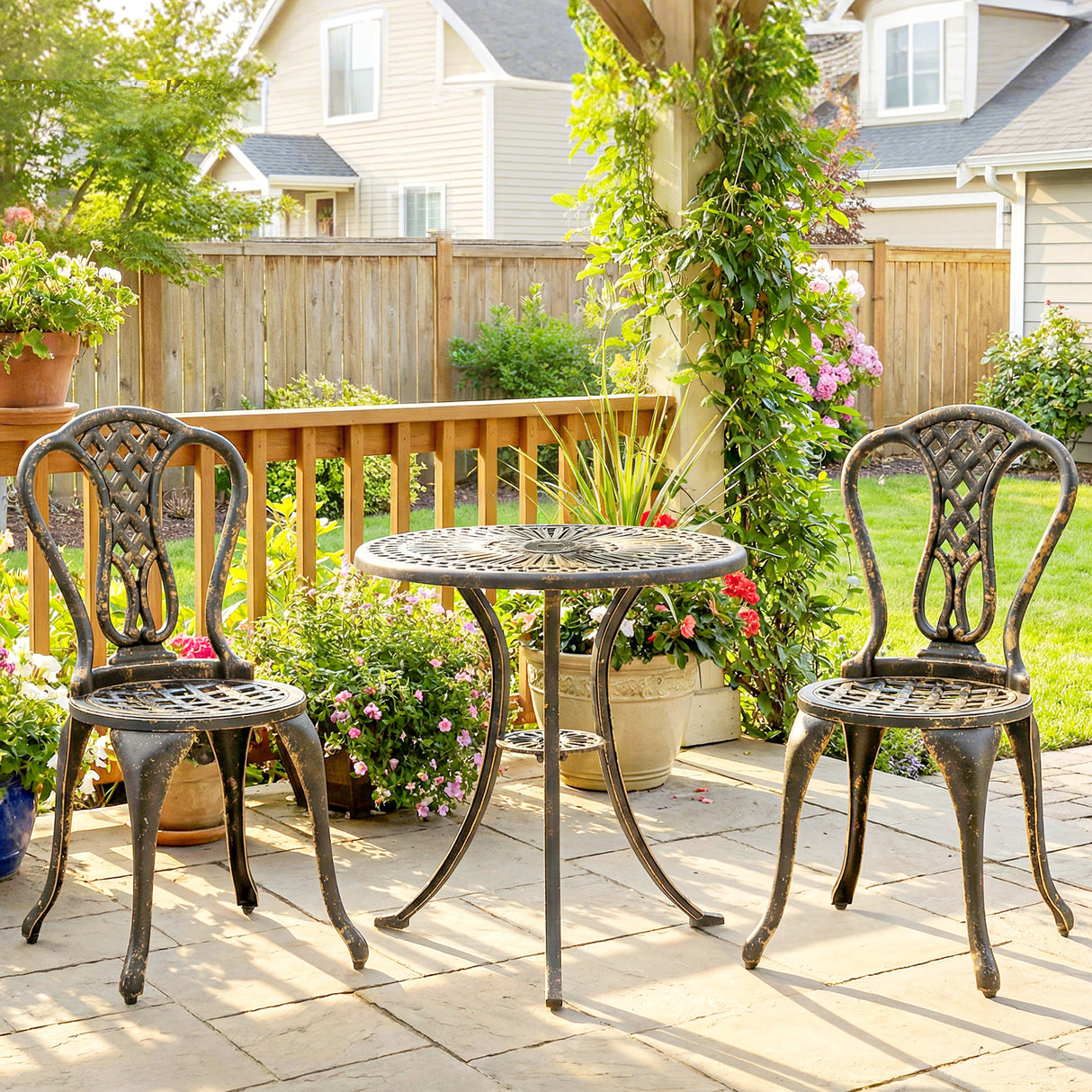 Aluminium 3 Piece Patio Garden Bistro Set in Shabby Chic Style - Velmora