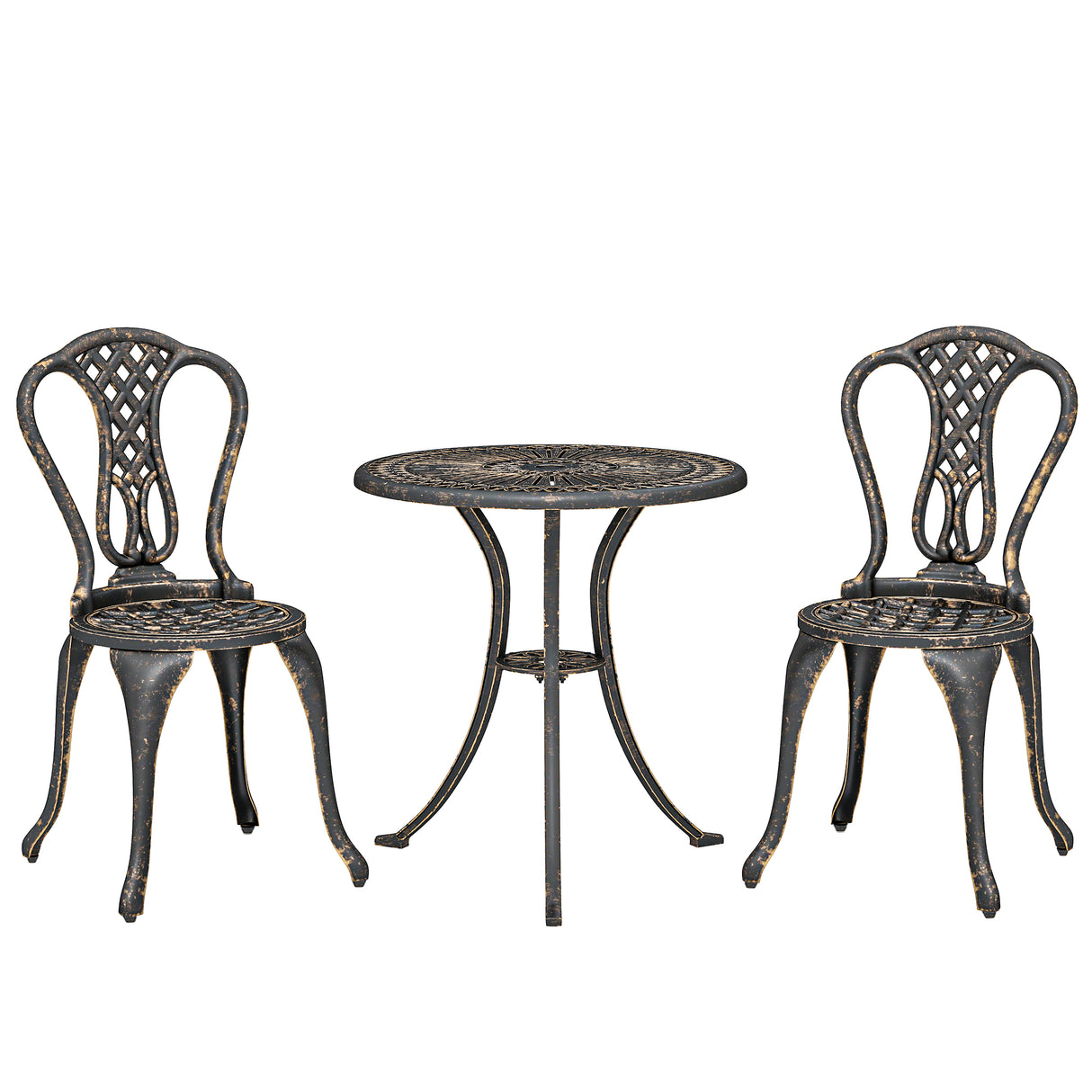 Aluminium 3 Piece Patio Garden Bistro Set in Shabby Chic Style - Velmora
